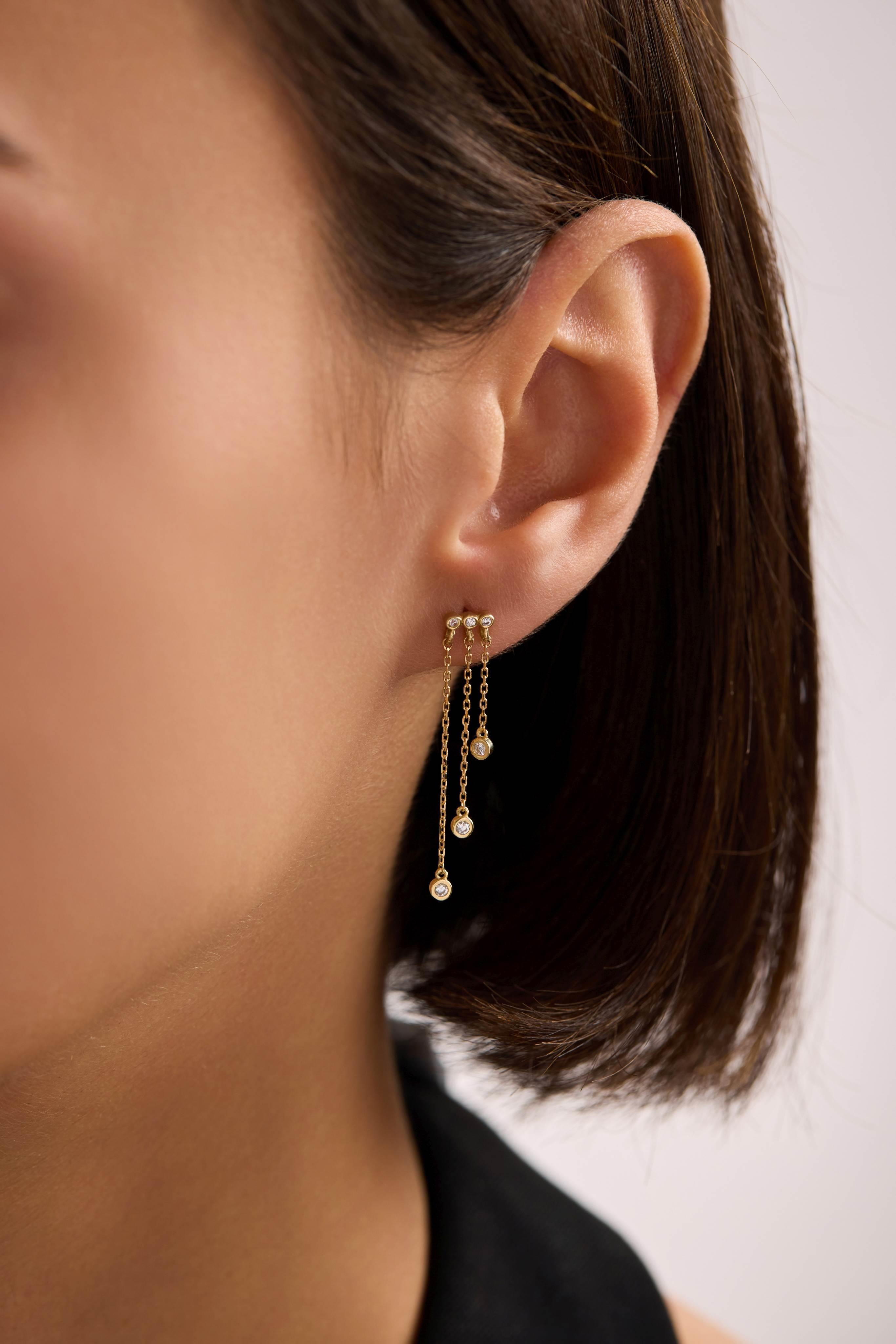 14 Ayar Altın Sallantılı Zincir Tasarım Küpe