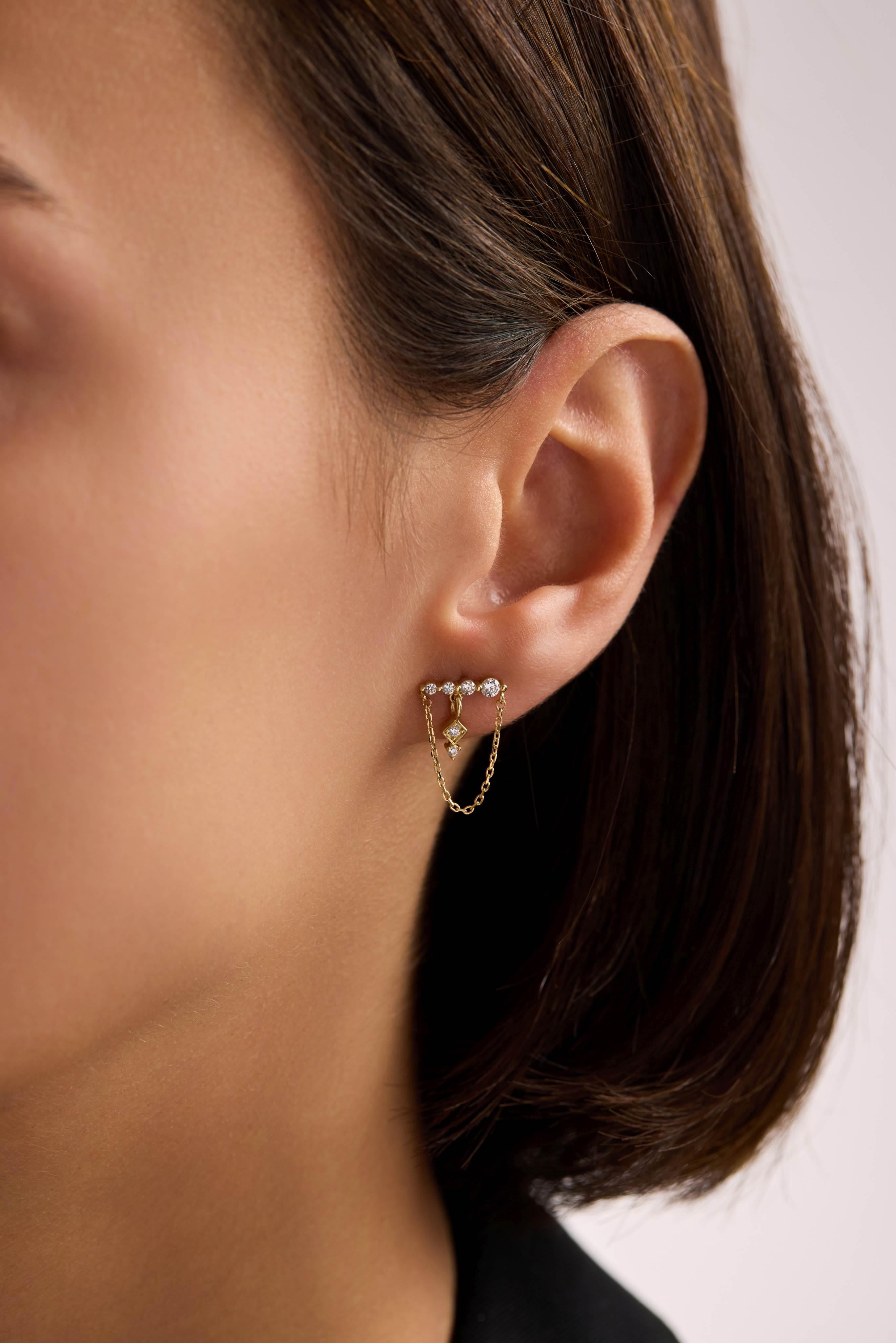 14 Ayar Altın Sallantılı Zincir Tasarım Küpe