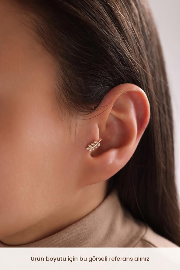 14 Ayar Altın Taşlı Başak Tragus Kıkırdak Piercing