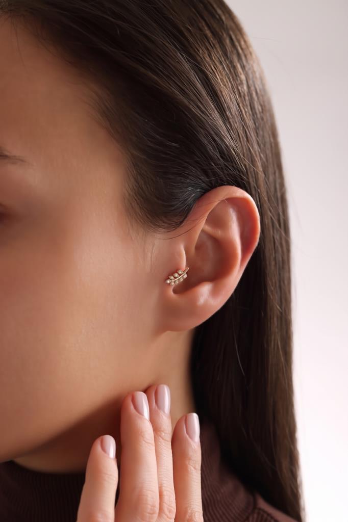 14 Ayar Altın Taşlı Başak Tragus Kıkırdak Piercing