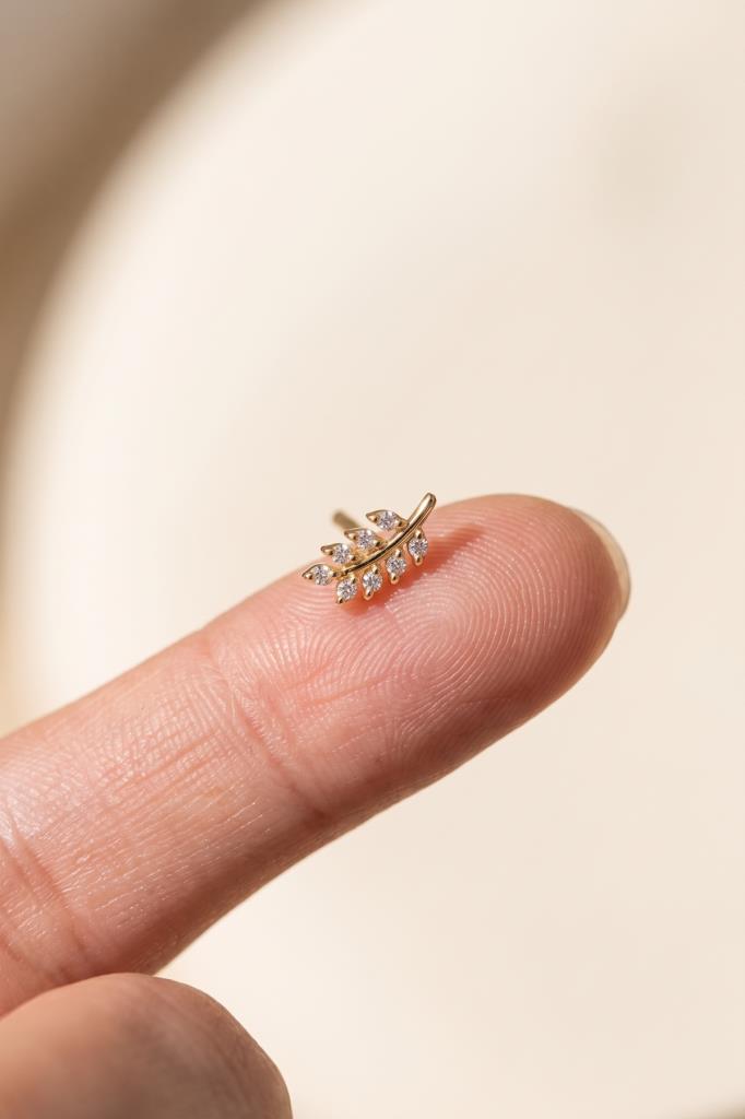 14 Ayar Altın Taşlı Başak Tragus Kıkırdak Piercing
