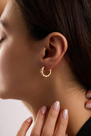 14 Ayar Altın Taşlı Halka Küpe (Orta)