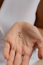 14 Ayar Altın Taşlı Harf Kolye Ucu (Küçük)