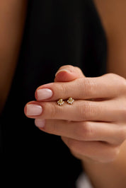 14 Ayar Altın Taşlı Top Küpe