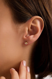 14 Ayar Altın Taşlı Top Küpe