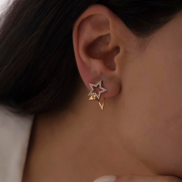 14 Ayar Altın Taşlı Yıldız Küpe