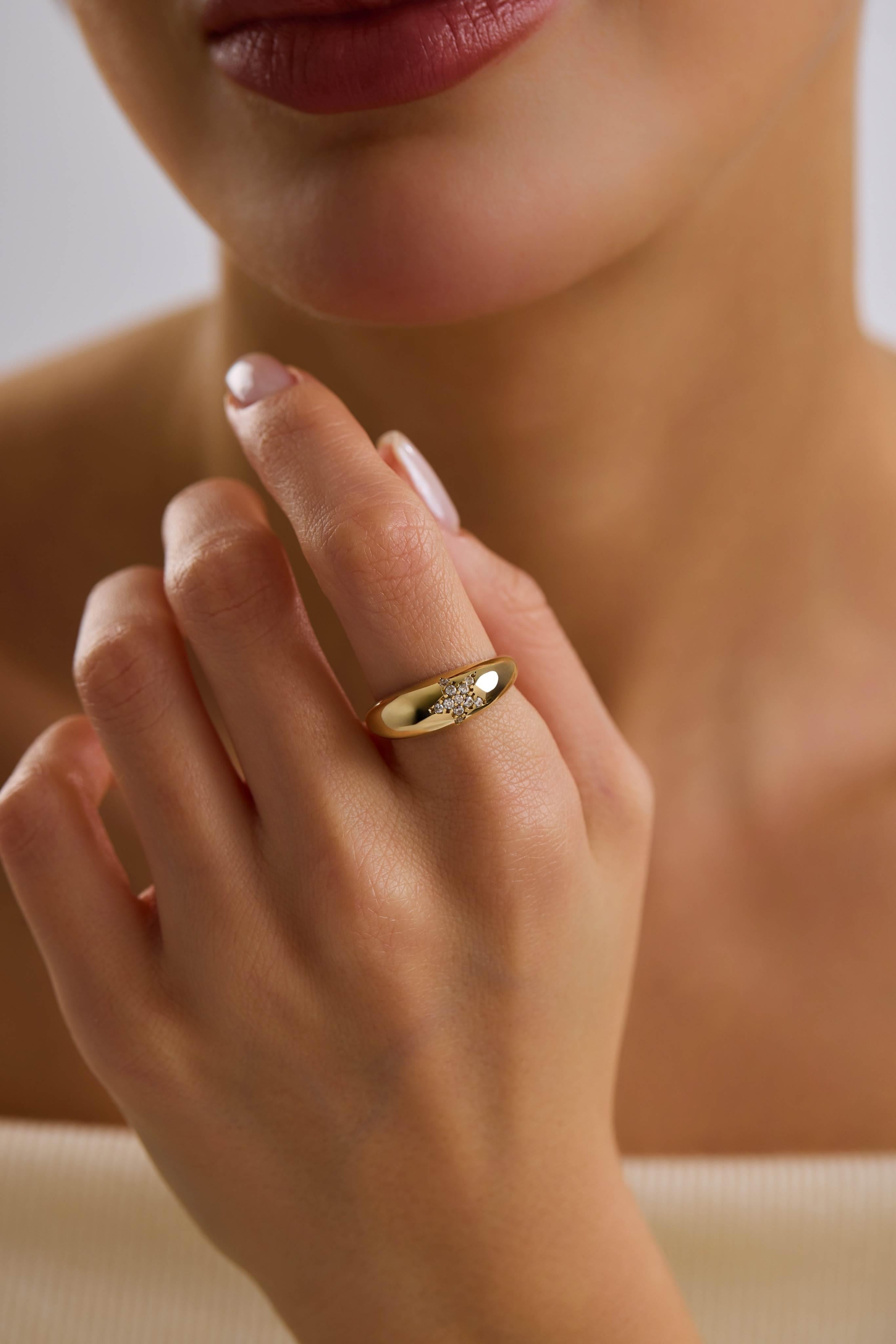 14 Ayar Altın Taşlı Yıldız Yüzük