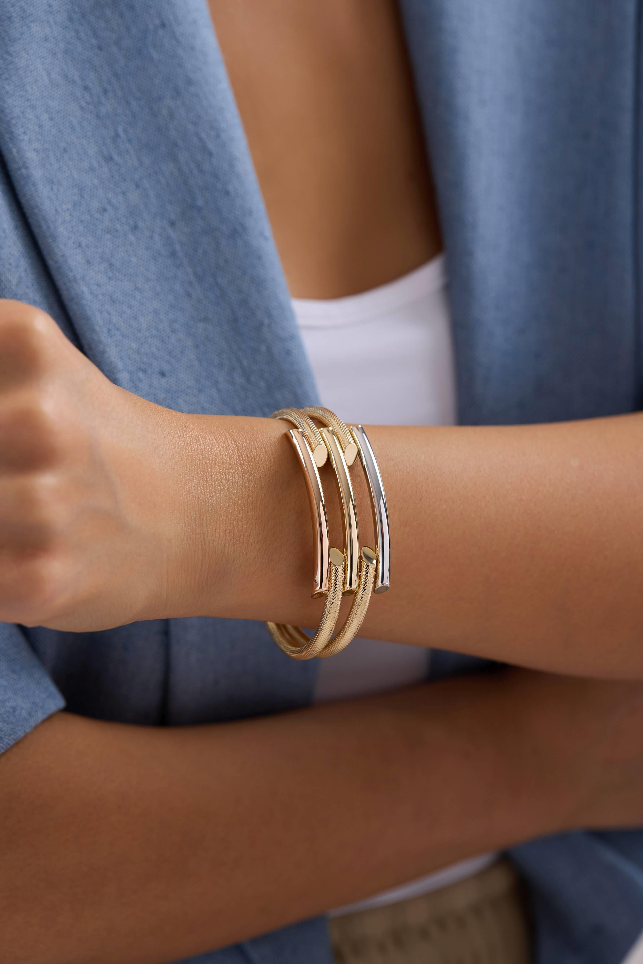 14 Ayar Altın Üç Renk Kaburga Kelepçe Bilezik