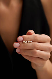 14 Ayar Altın Üç Sıra İnci Küpe