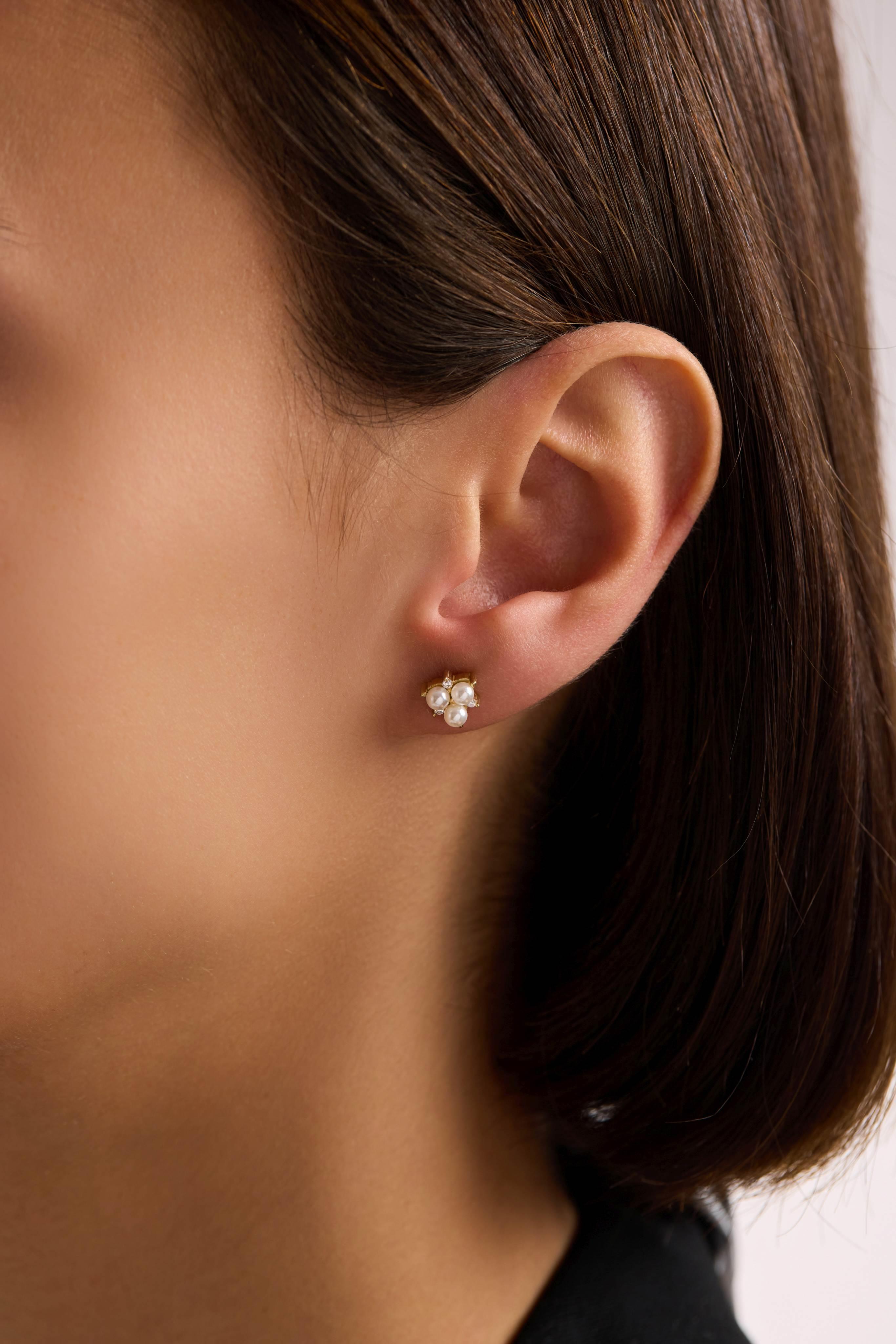 14 Ayar Altın Üçlü İnci Küpe