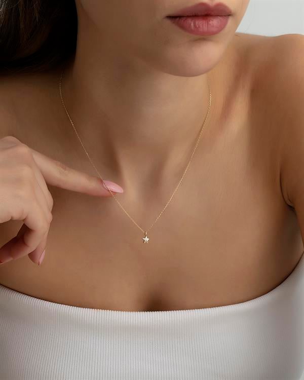 14 Ayar Altın Yıldız Çıtır Kolye