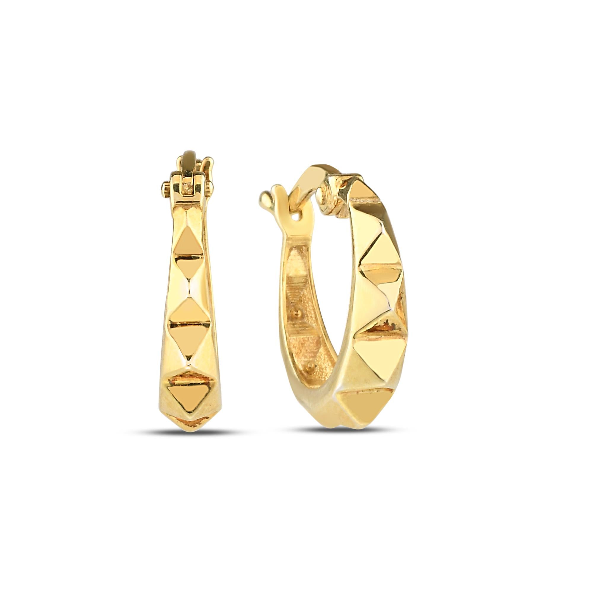 14 Ayar Desenli Altın Halka Küpe