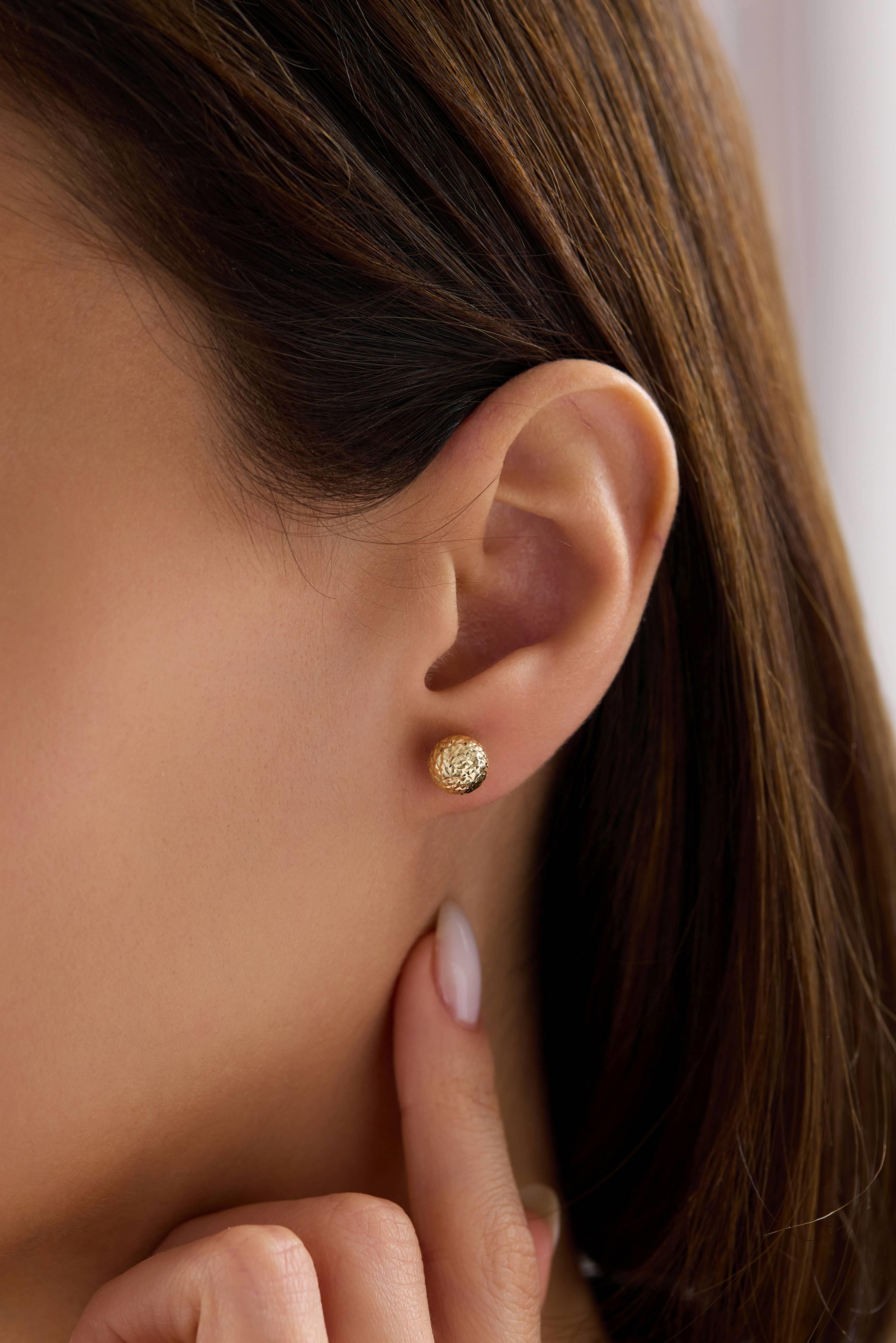 14 Ayar Desenli Altın Top Küpe