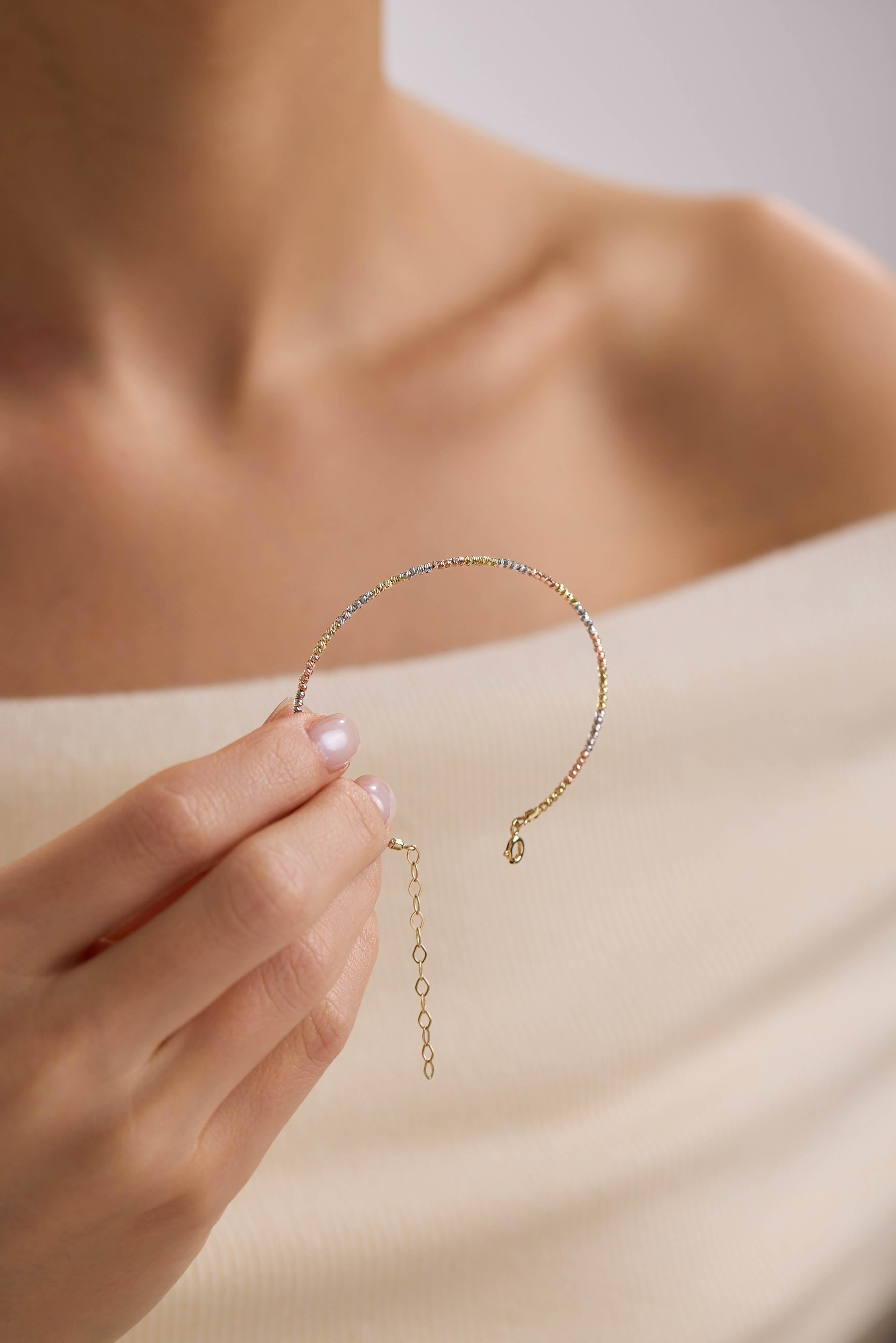 14 Ayar Dorika Üç Renkli Altın Kelepçe