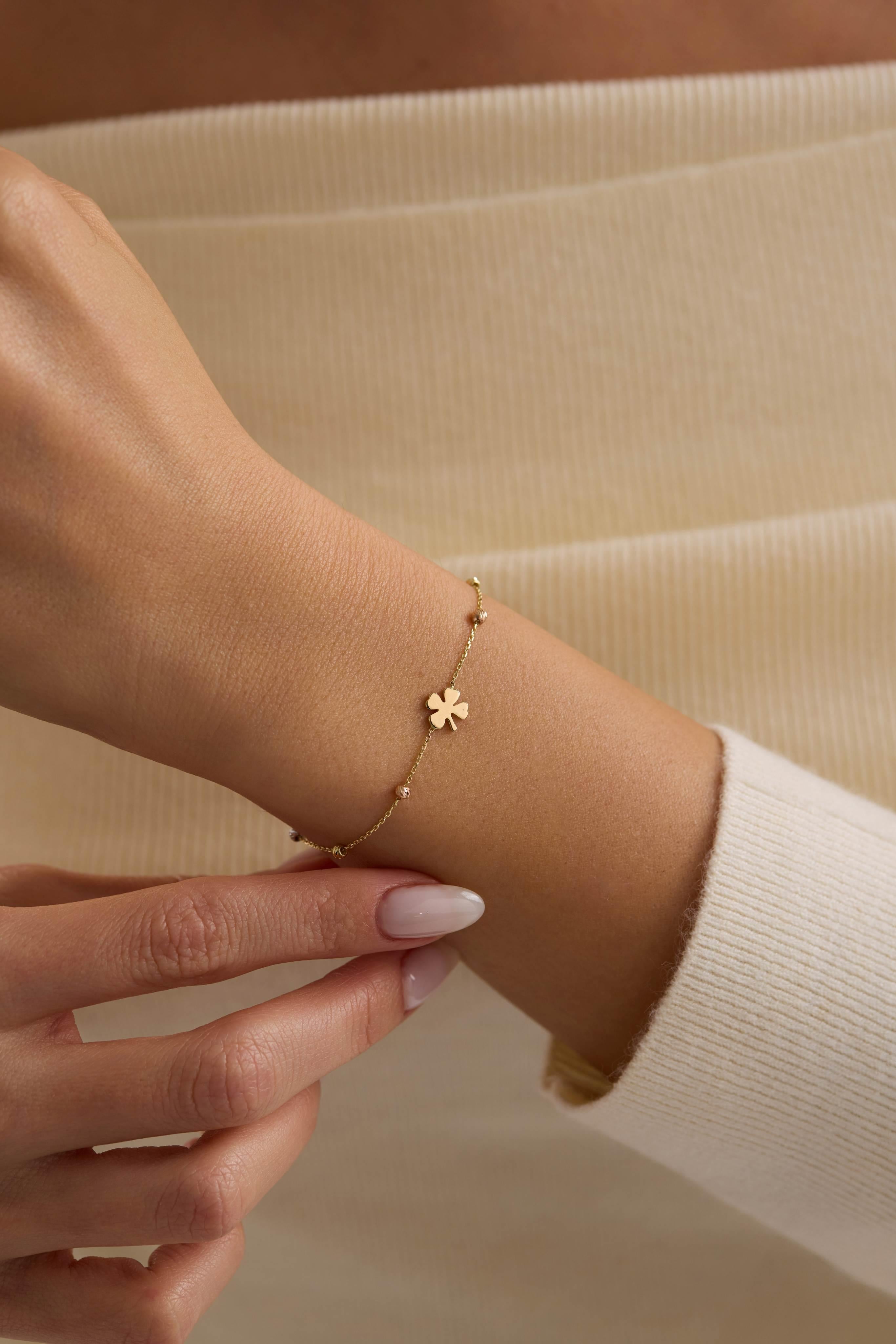 14 Ayar Dorikalı Yonca Şans Altın Bileklik