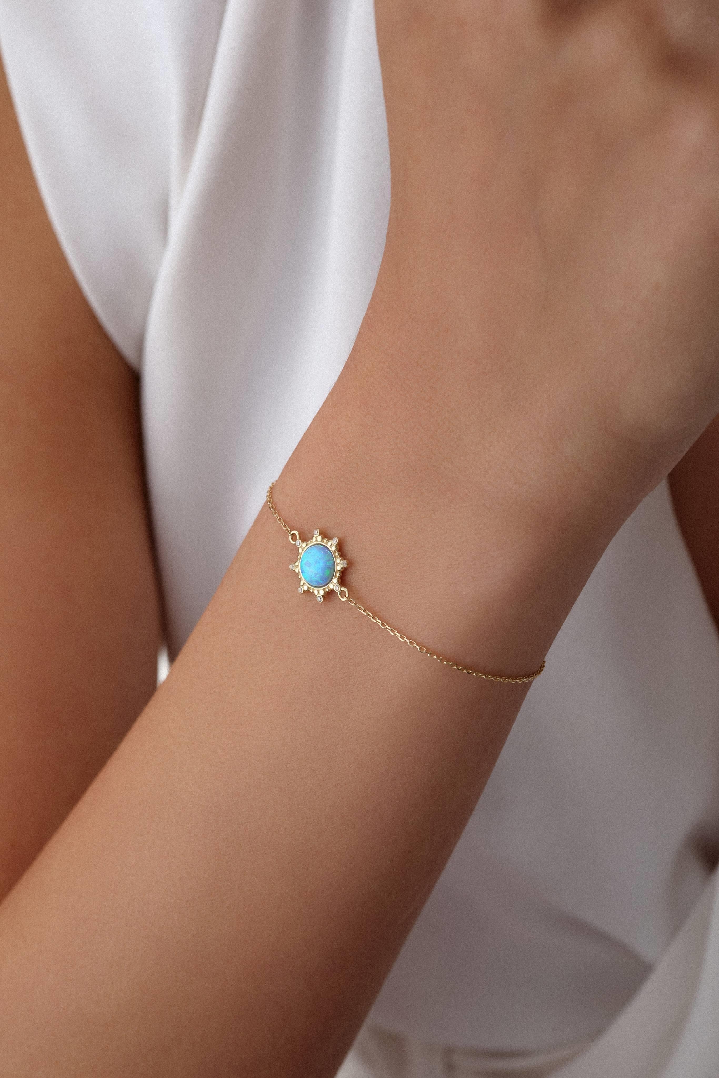 14 Ayar Firuze Taşlı Altın Bileklik