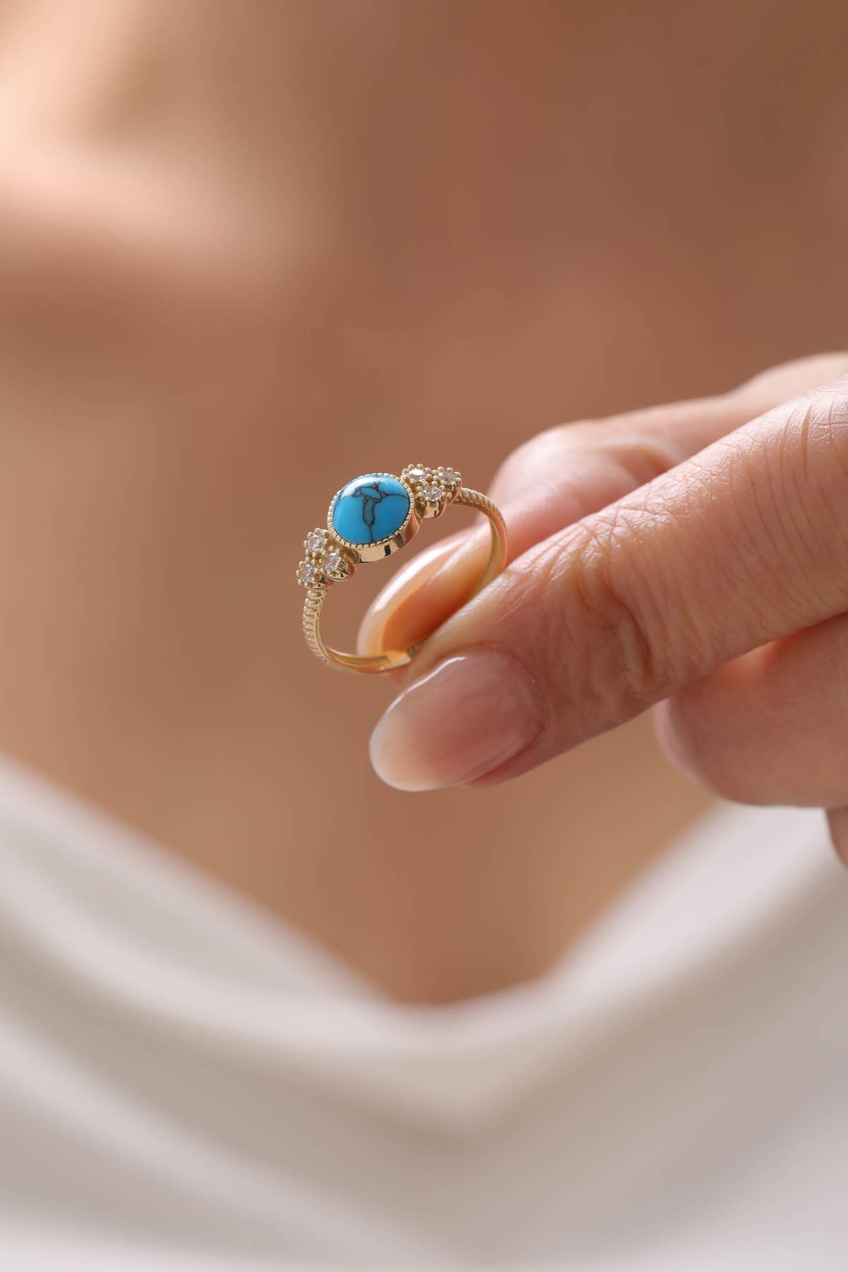 14 Ayar Firuzeli Altın Yüzük