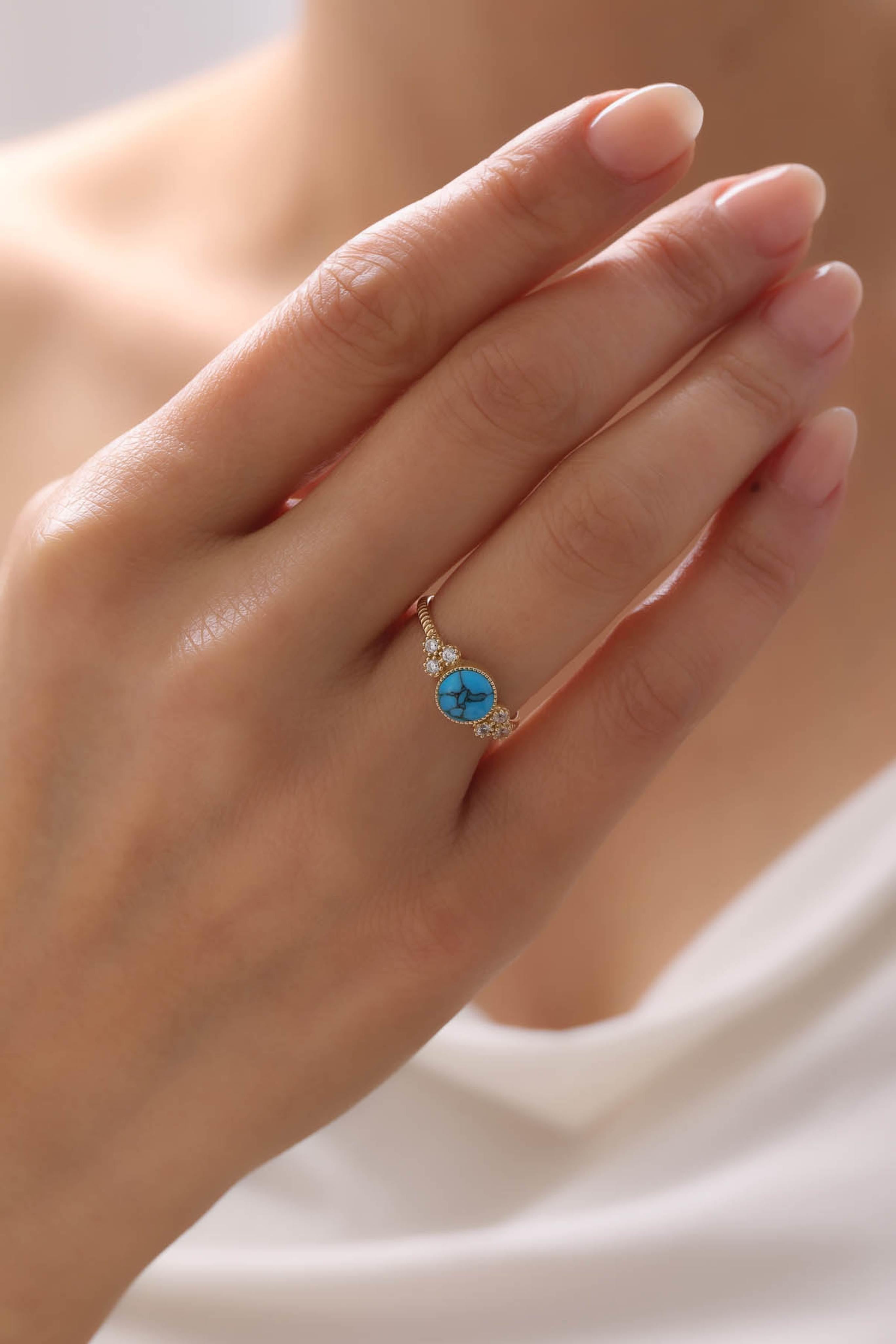 14 Ayar Firuzeli Altın Yüzük