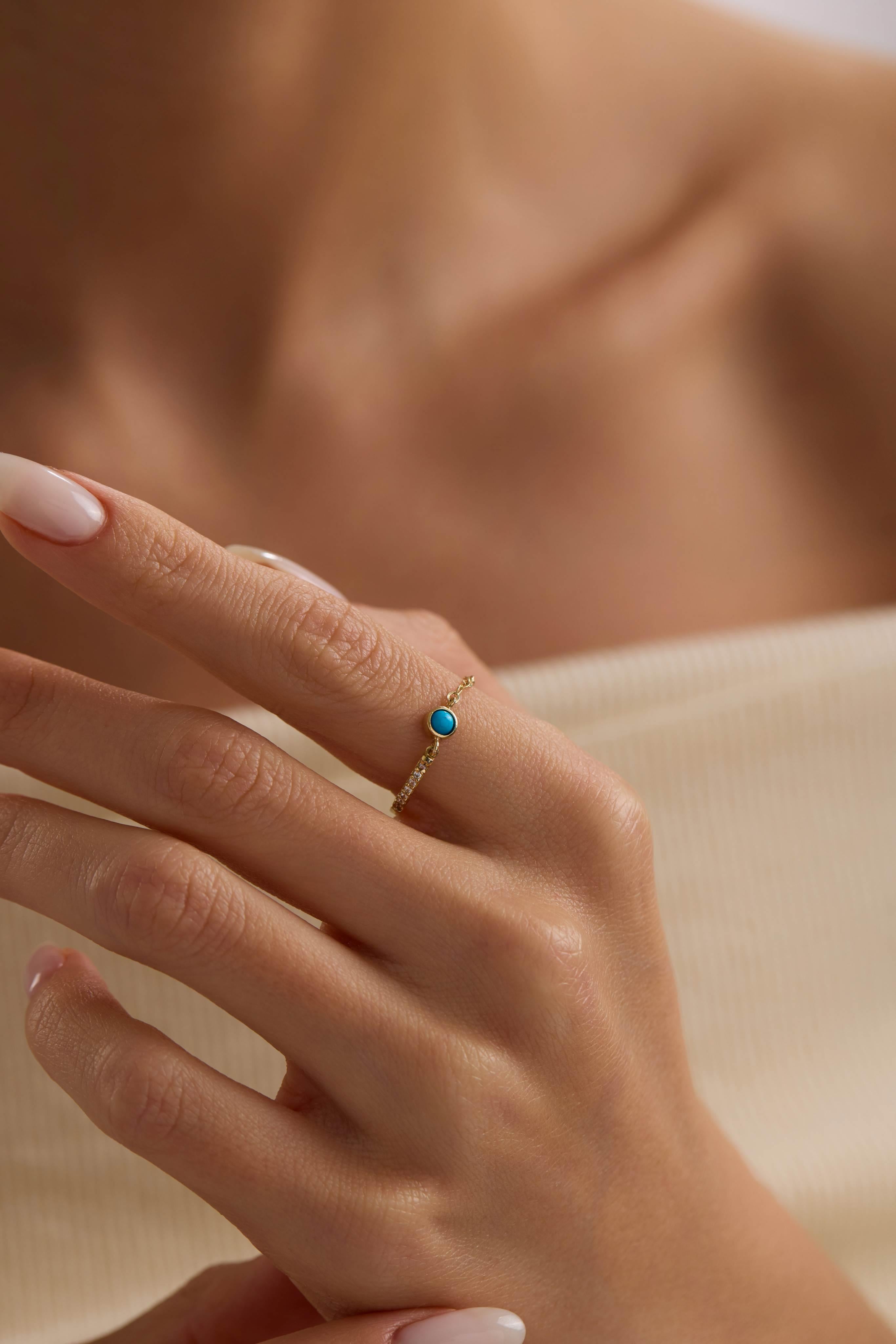 14 Ayar Firuzeli Zincir Altın Yüzük