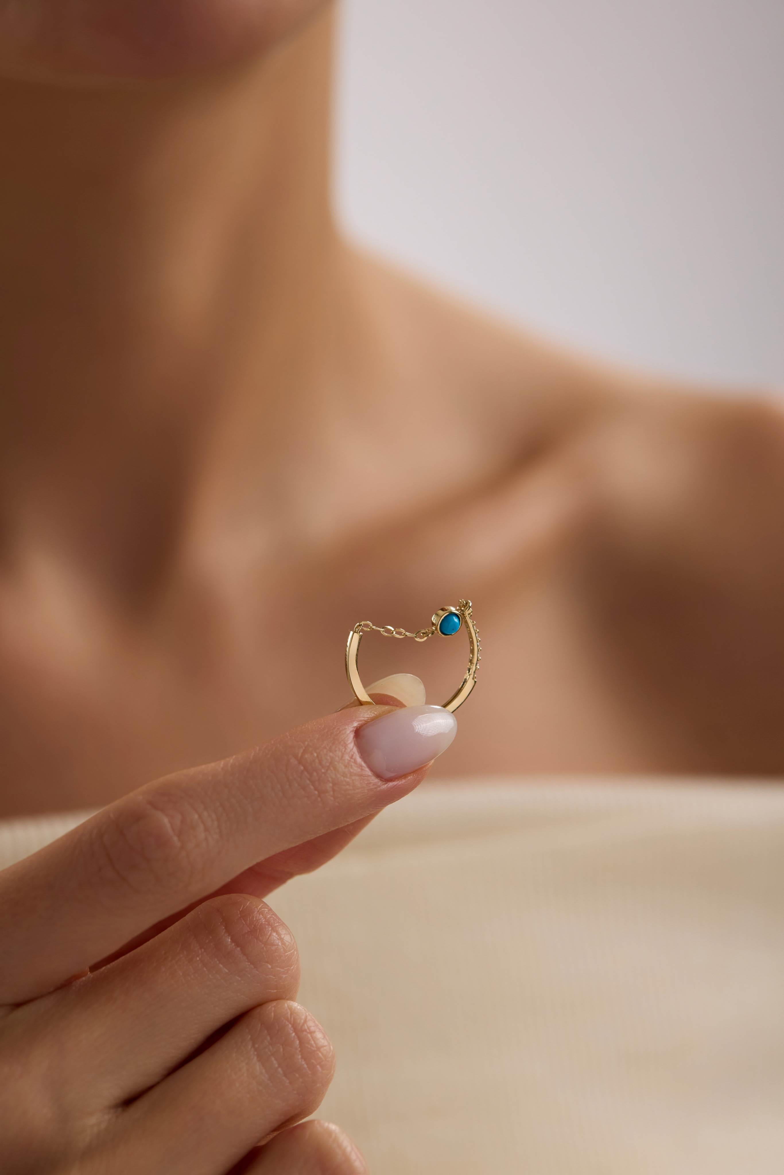 14 Ayar Firuzeli Zincir Altın Yüzük