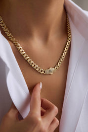 14 Ayar Gurmet Tamamı Taşlı Altın Kolye (7 MM)