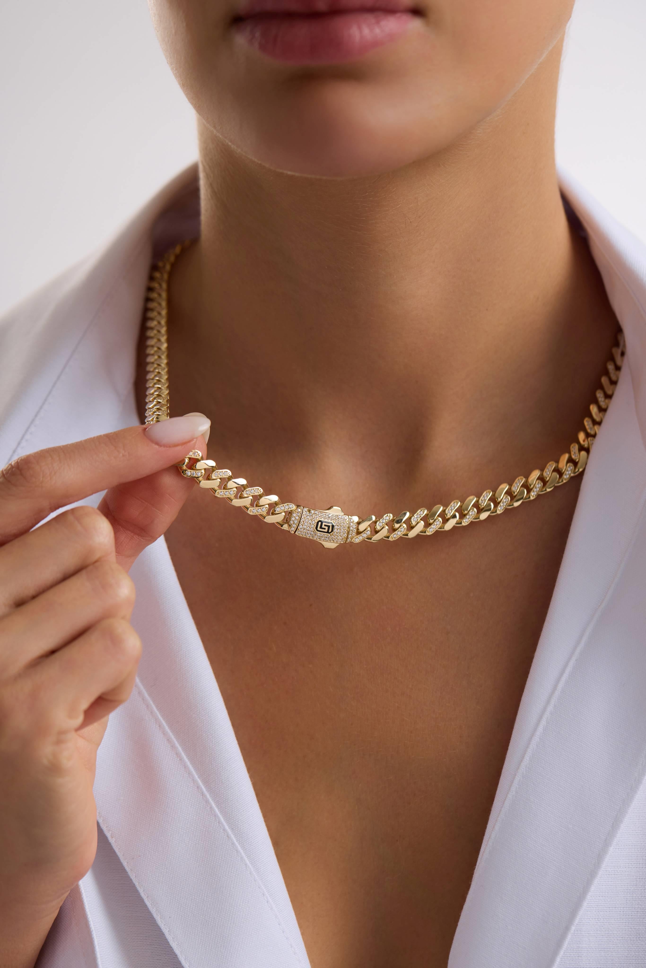 14 Ayar Gurmet Tamamı Taşlı Altın Kolye (7 MM)