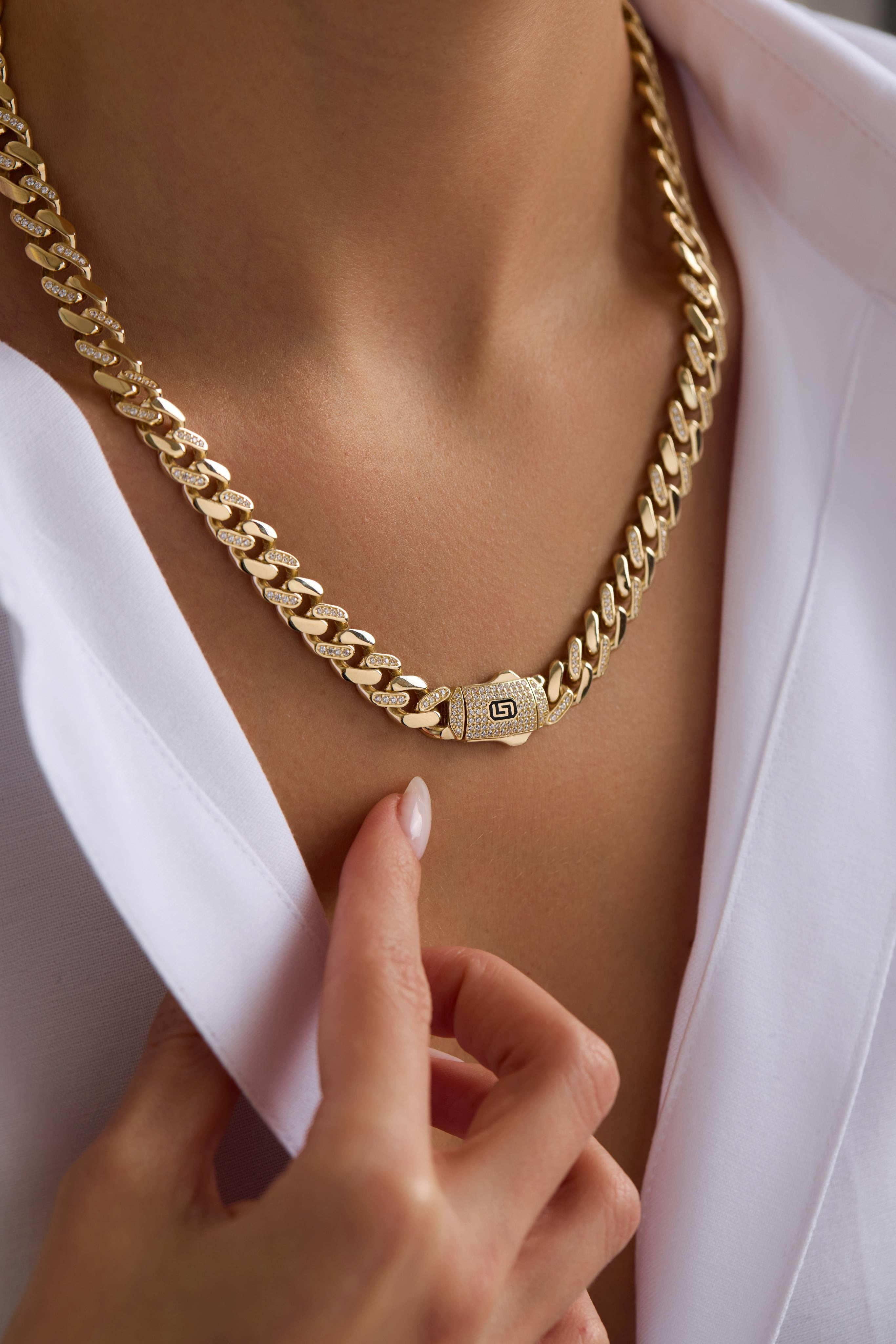 14 Ayar Gurmet Tamamı Taşlı Altın Kolye (9 MM)