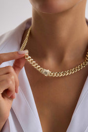 14 Ayar Gurmet Tamamı Taşlı Altın Kolye (9 MM)