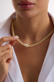 14 Ayar Gurmet Taşlı Kilitli Altın Kolye (7 MM)