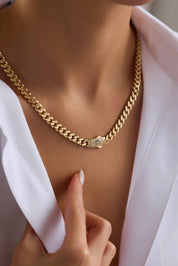 14 Ayar Gurmet Taşlı Kilitli Altın Kolye (7 MM)