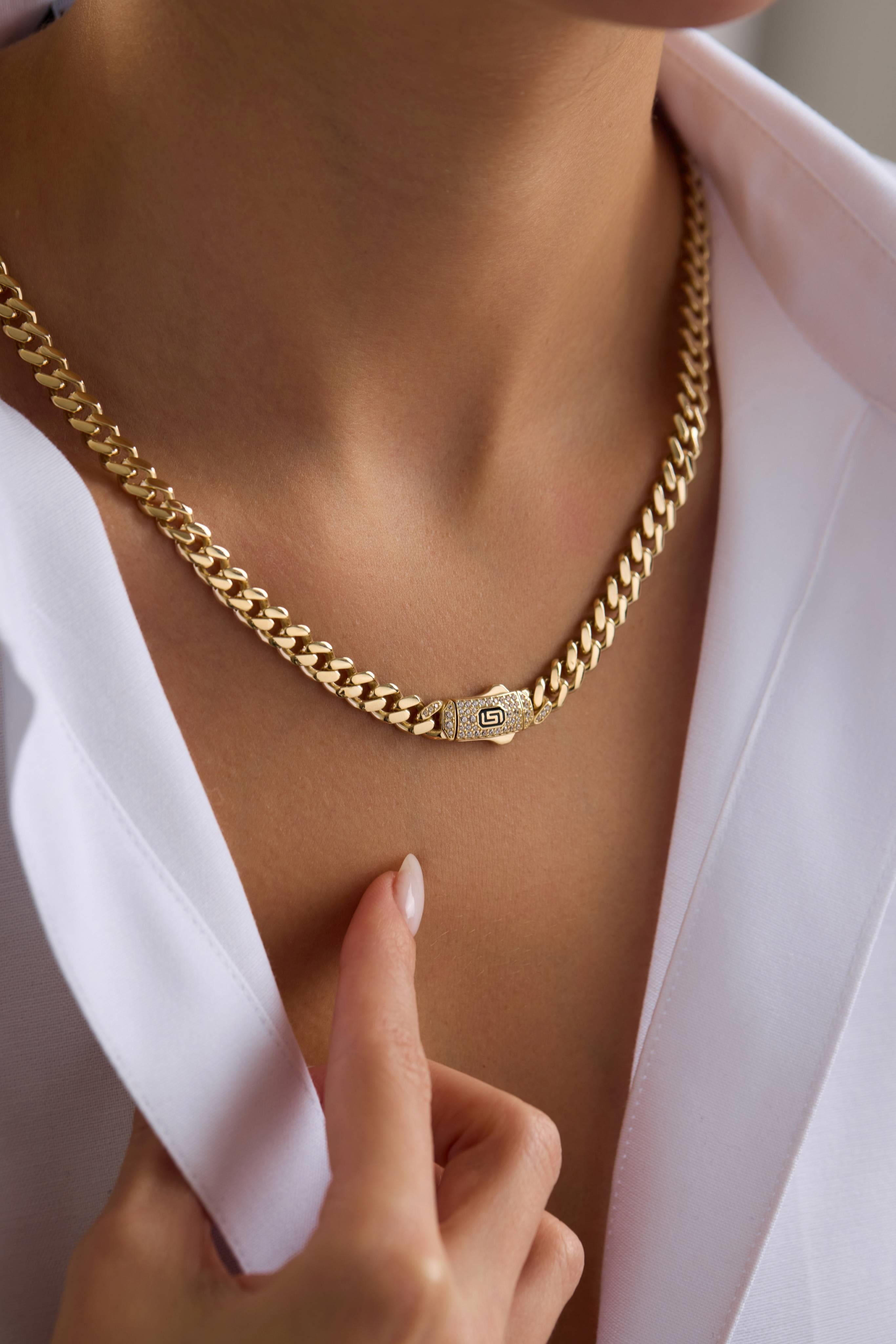 14 Ayar Gurmet Taşlı Kilitli Altın Kolye (7 MM)