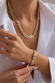 14 Ayar Gurmet Taşlı Kilitli Altın Set (9 MM)