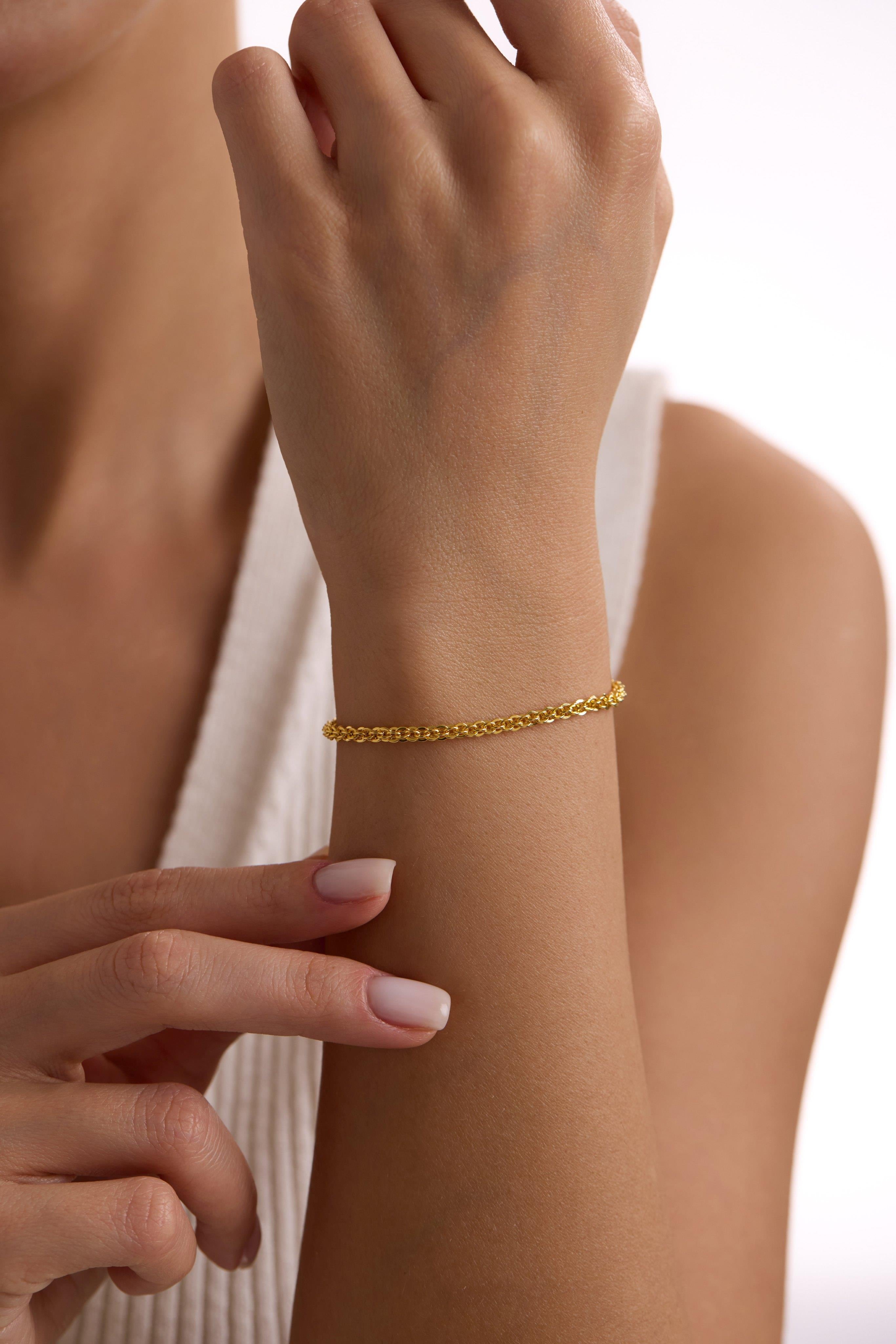 14 Ayar Işıltılı Altın Zincir Bileklik (3 mm)