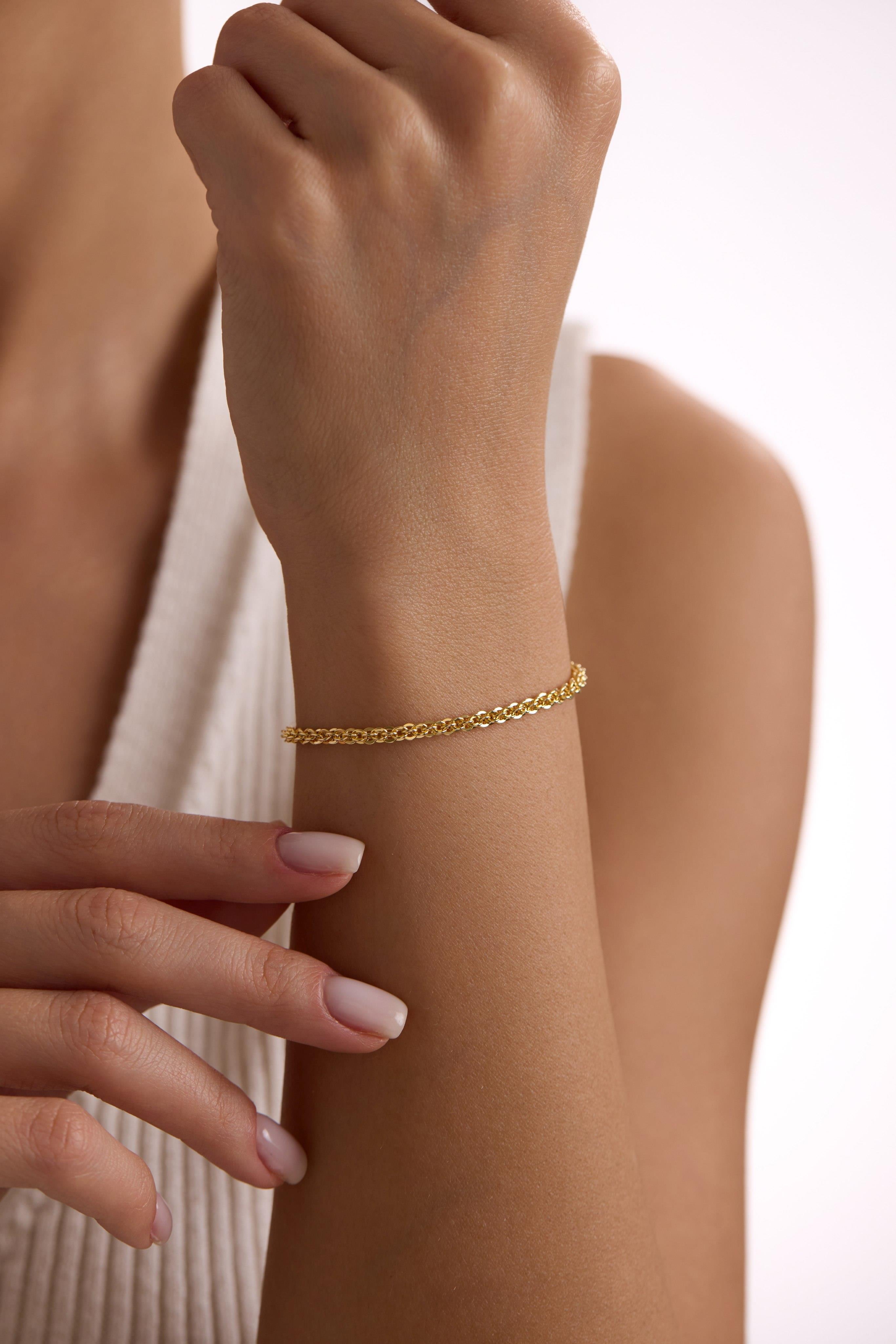 14 Ayar Işıltılı Altın Zincir Bileklik (3 mm)