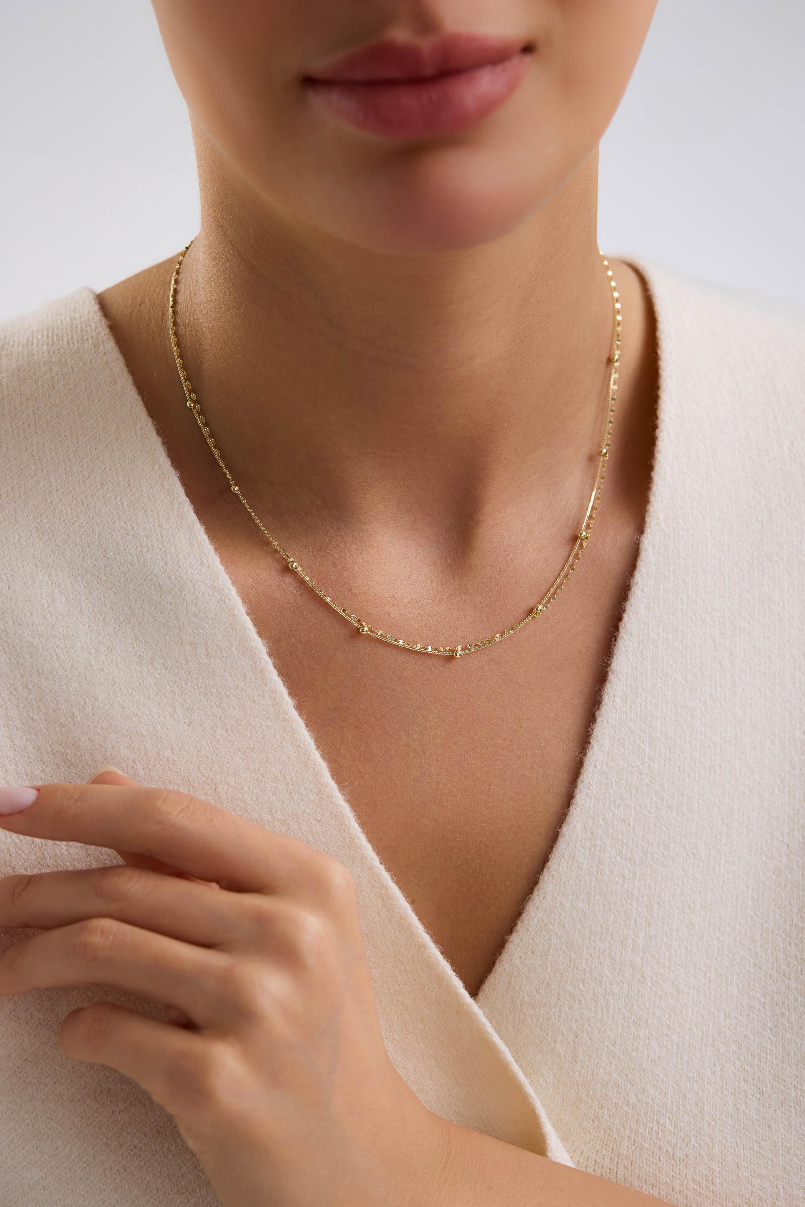 14 Ayar İtalyan İkili Top Altın Kolye