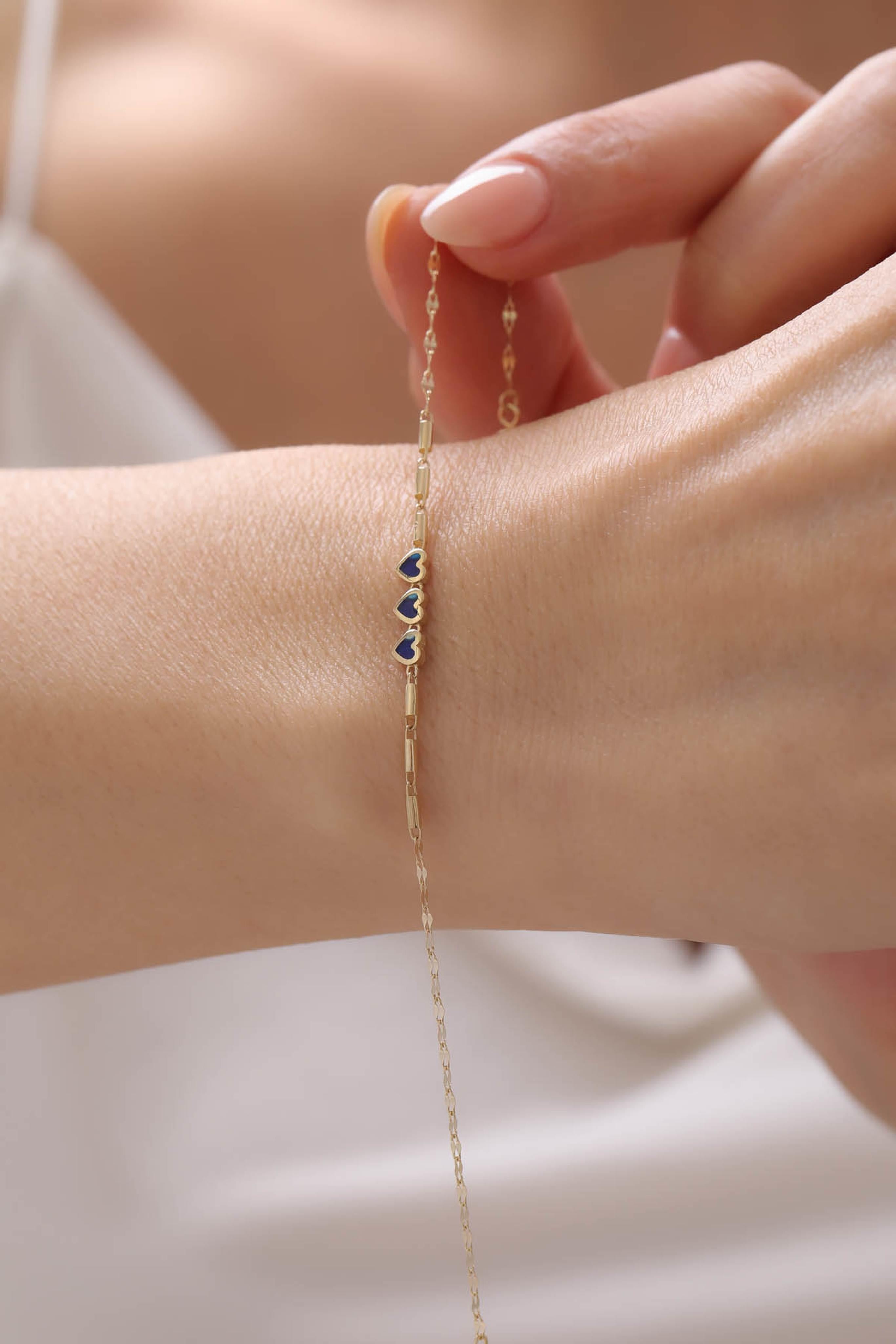 14 Ayar Kalpli Lacivert Beyaz Altın Bileklik