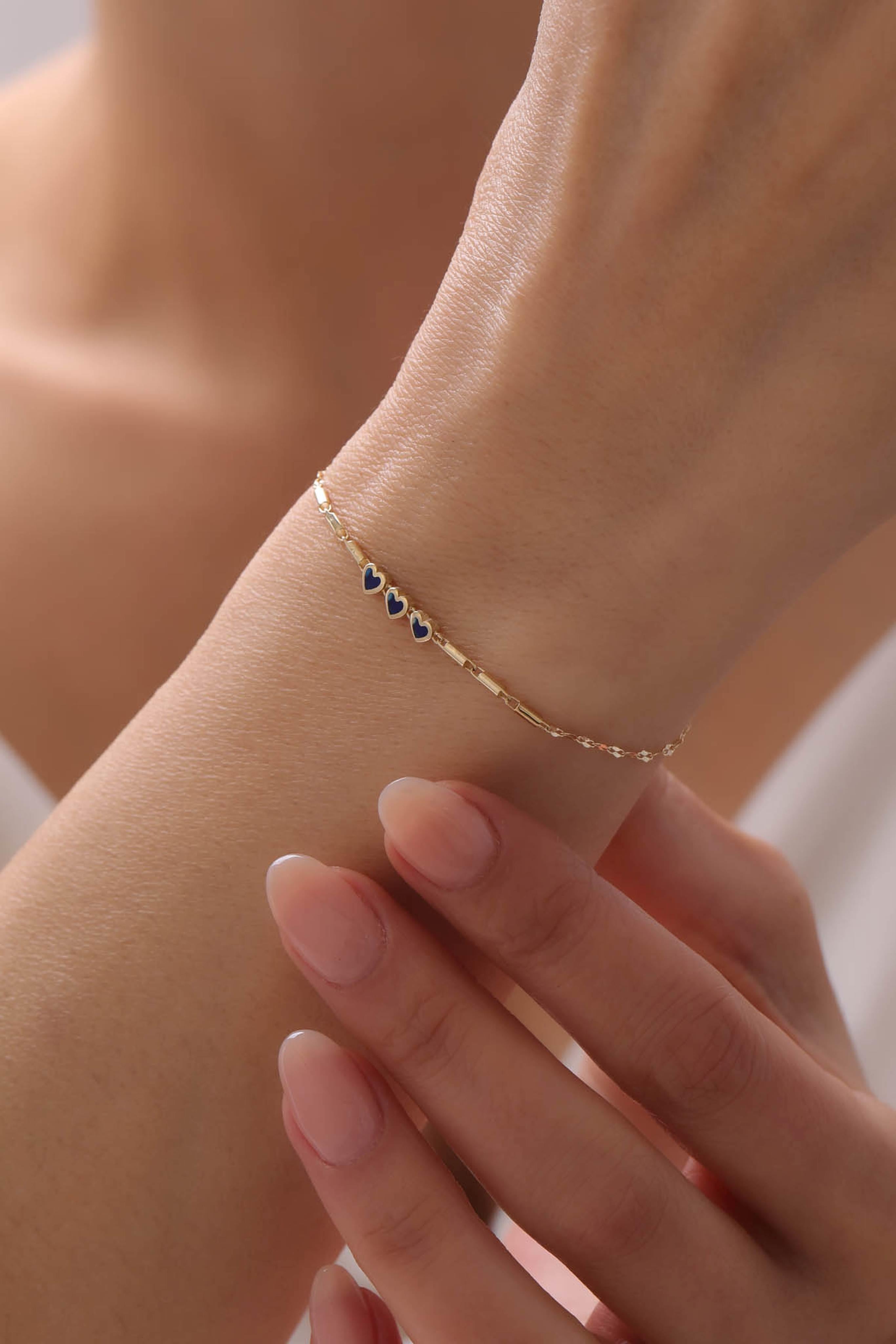 14 Ayar Kalpli Lacivert Beyaz Altın Bileklik