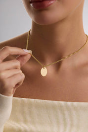 14 Ayar Kişiselleştirilebilir Oval Plaka Altın Kolye