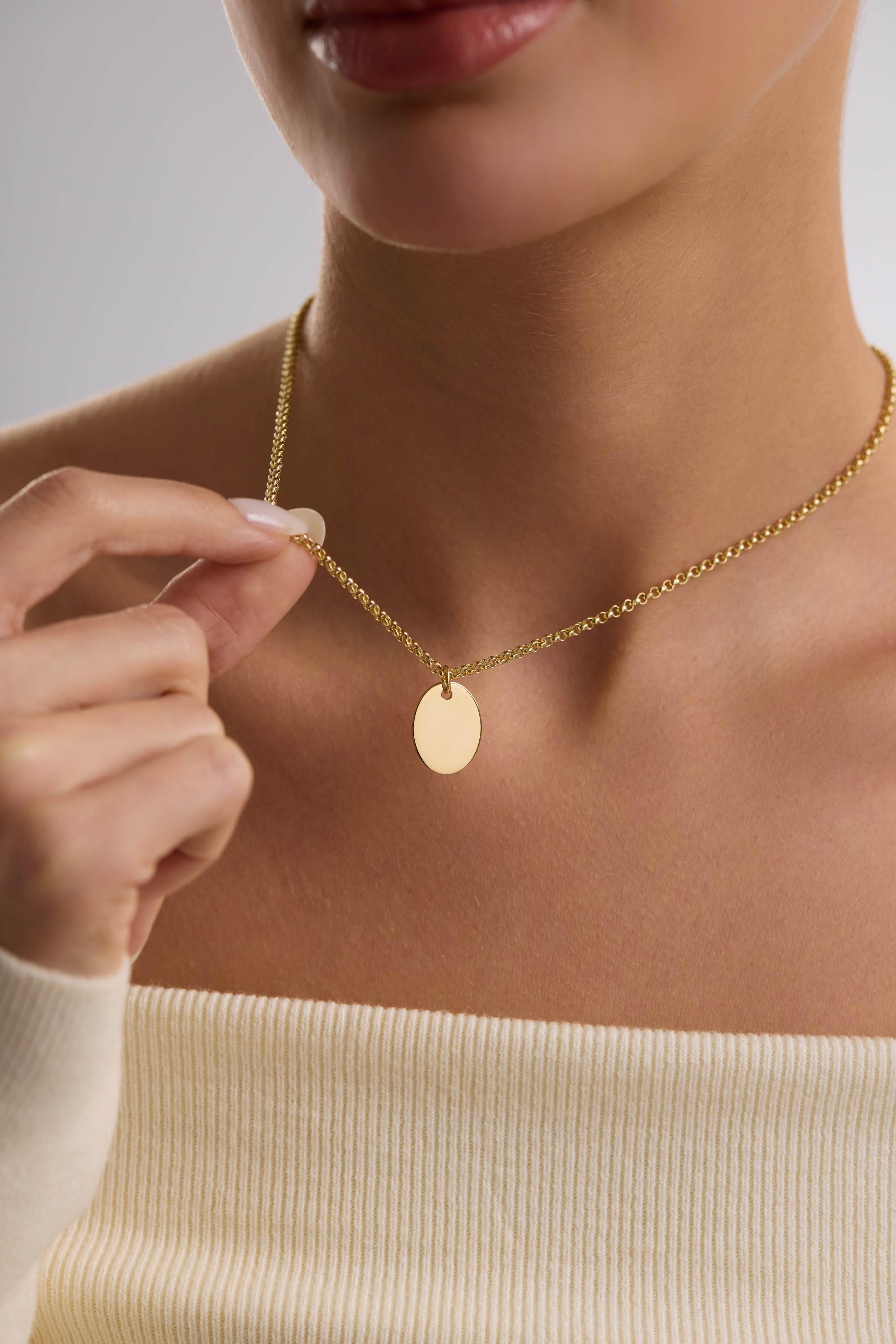 14 Ayar Kişiselleştirilebilir Oval Plaka Altın Kolye