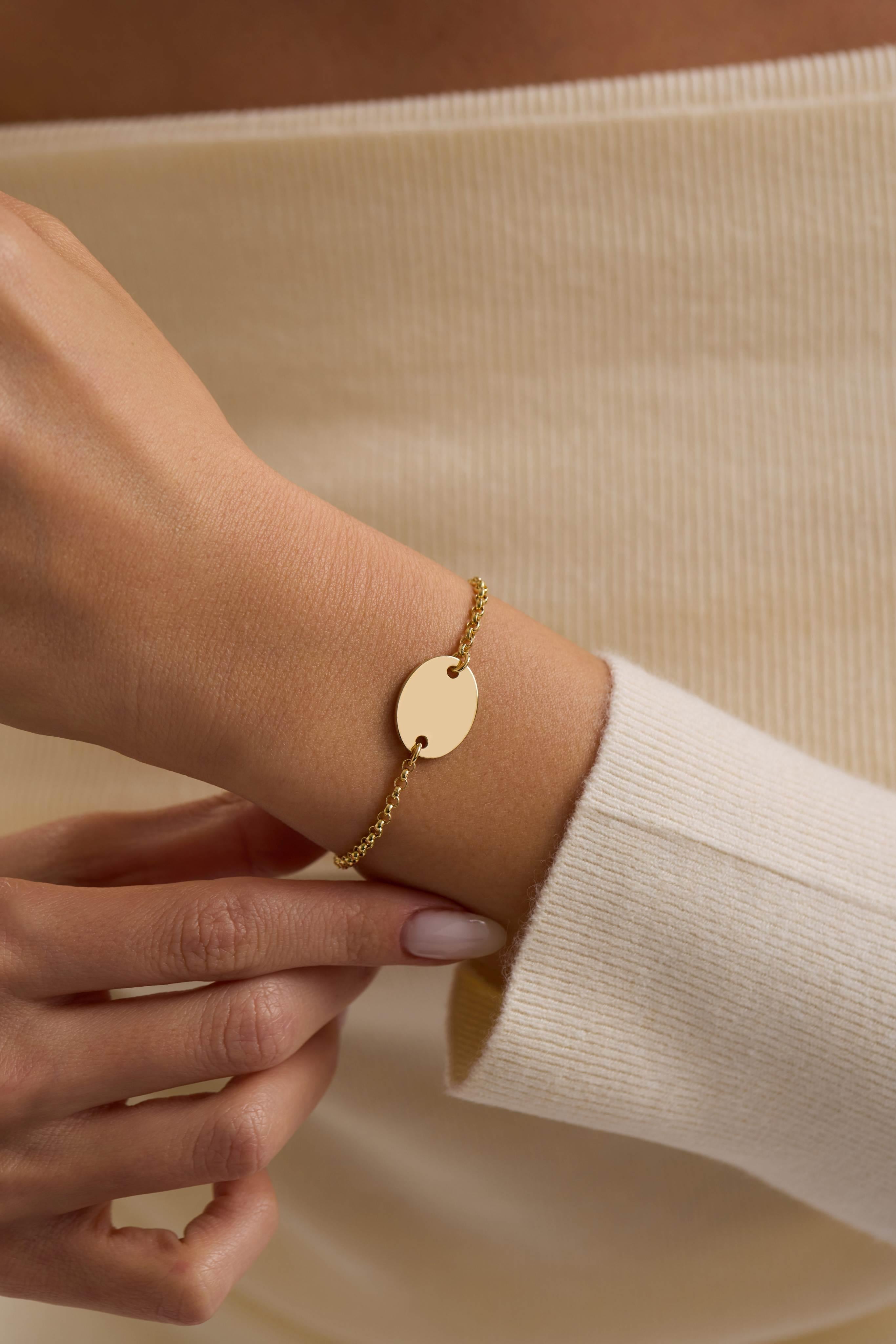 14 Ayar Kişiselleştirilebilir Oval Plaka Altın Kolye