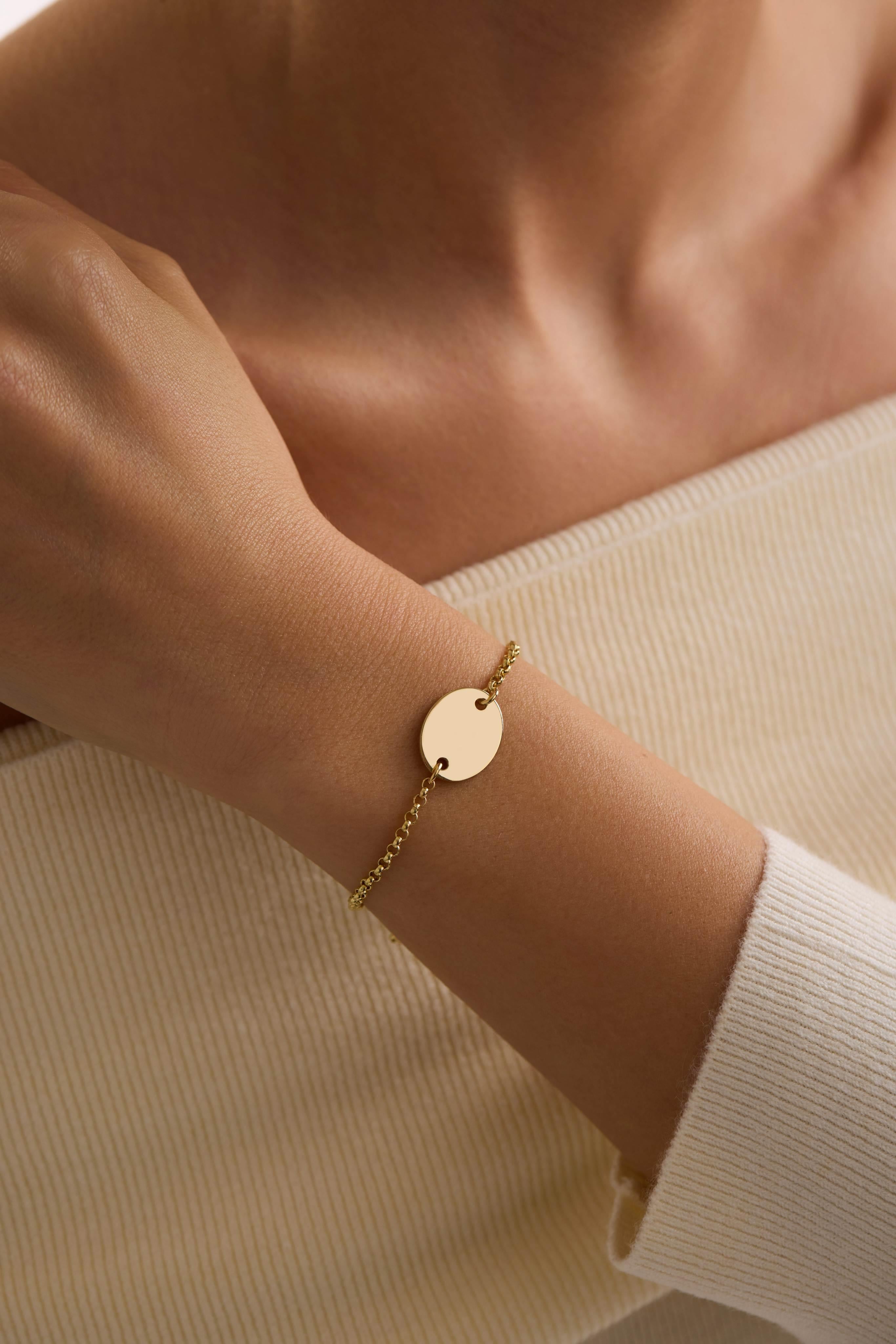 14 Ayar Kişiselleştirilebilir Oval Plaka Altın Kolye