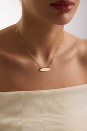 14 Ayar Kişiselleştirilebilir Yatay Plaka Altın Kolye