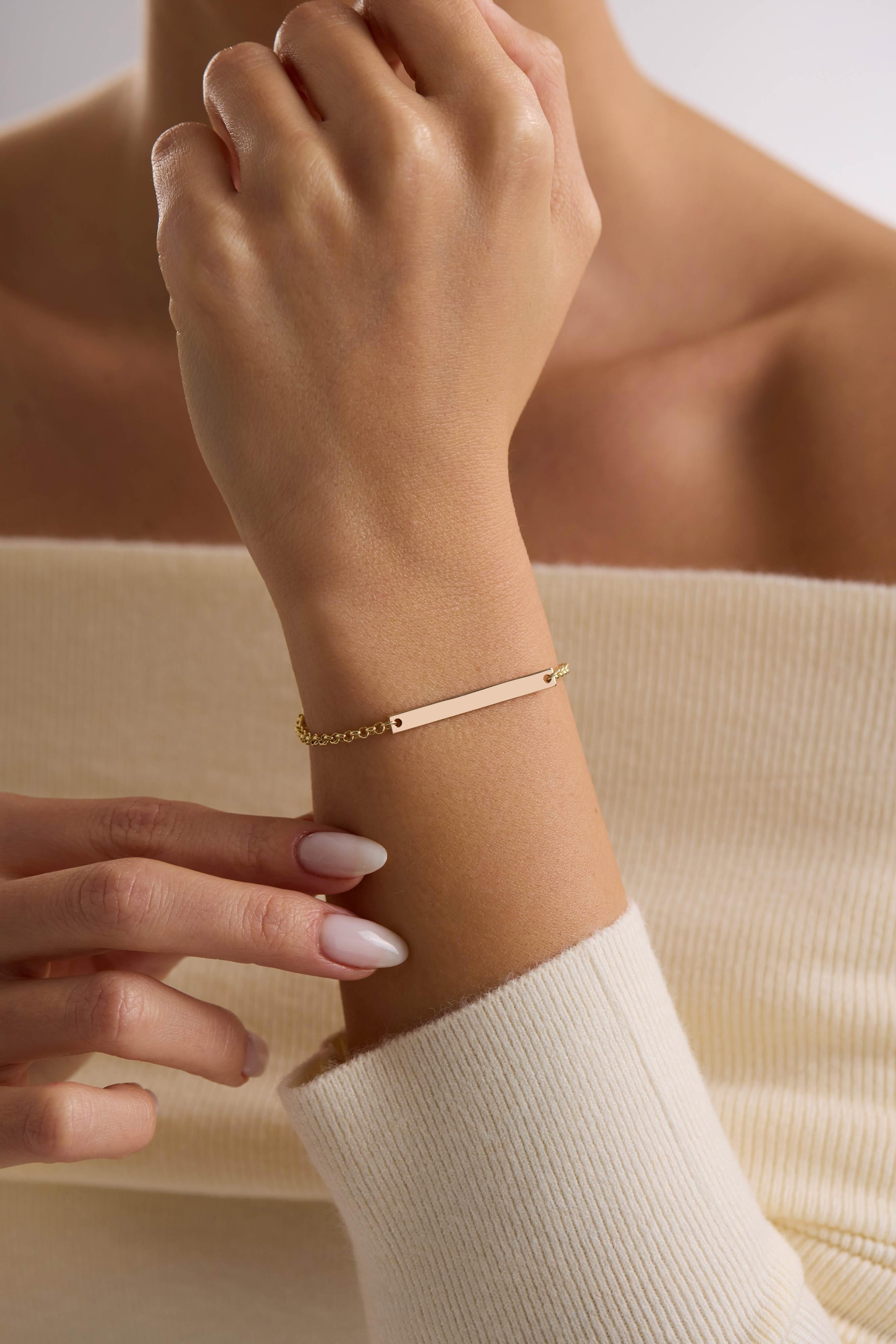 14 Ayar Kişiselleştirilebilir Yatay Plaka Altın Kolye