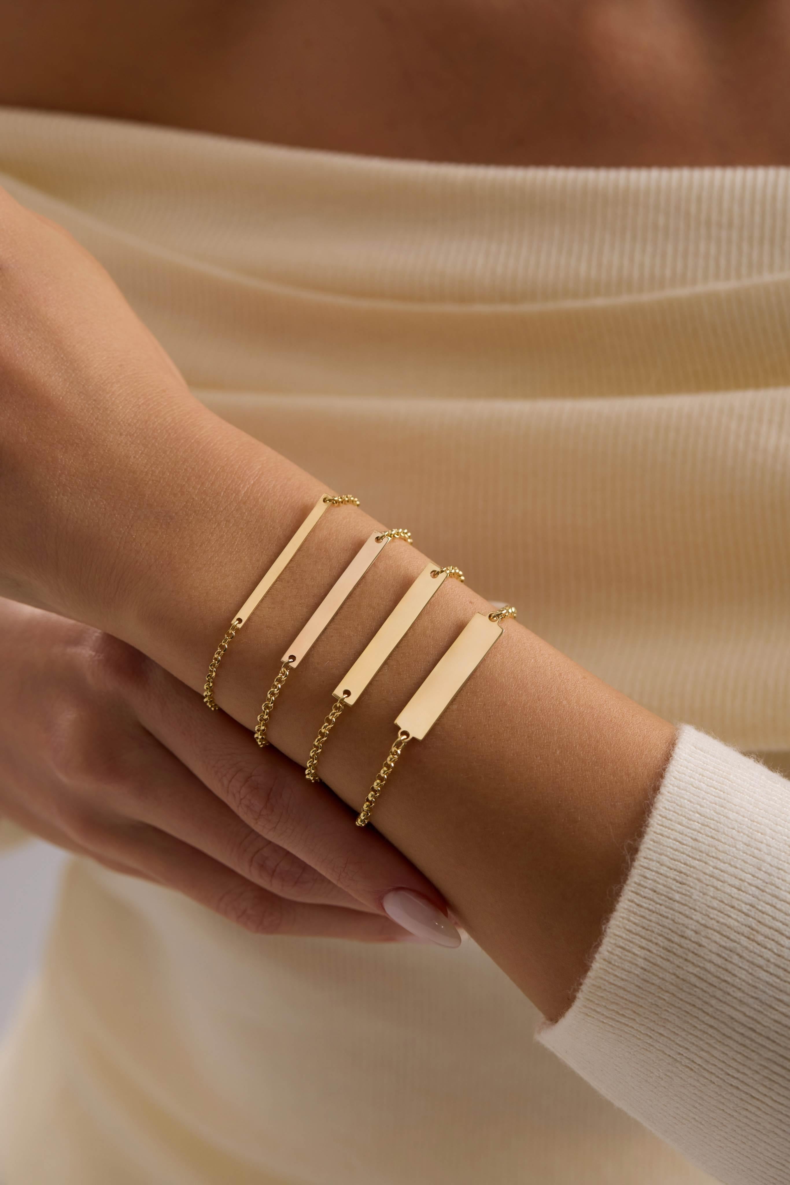 14 Ayar Kişiselleştirilebilir Yatay Plaka Altın Kolye