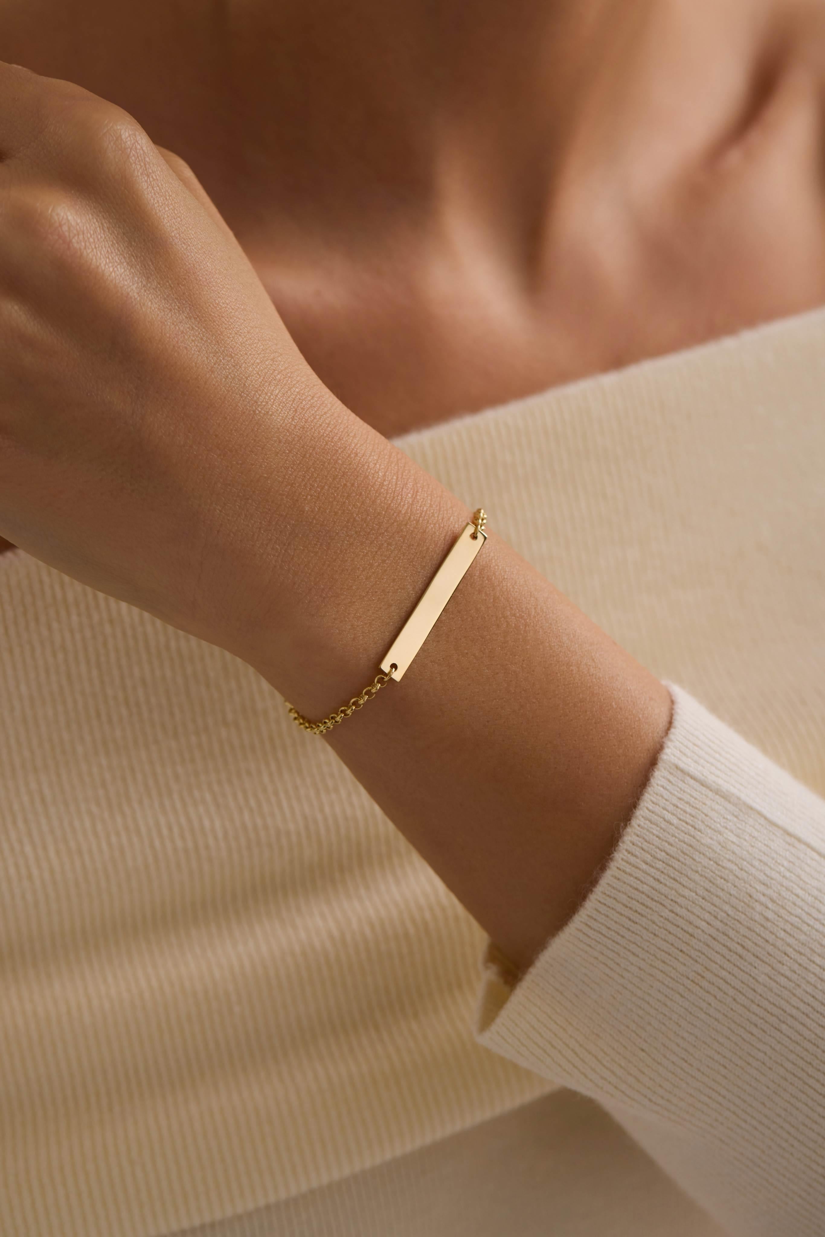 14 Ayar Kişiselleştirilebilir Yatay Plaka Altın Kolye