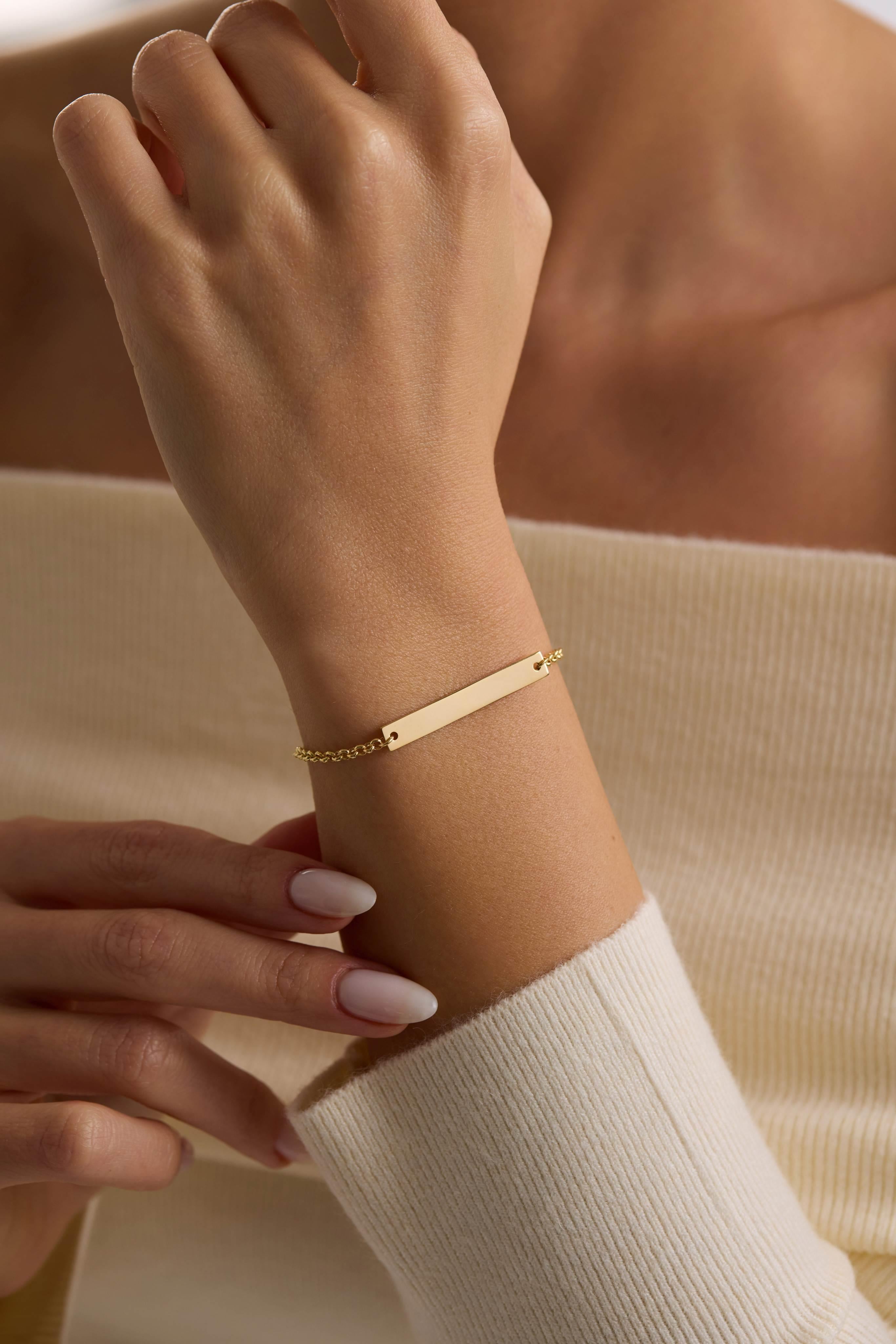 14 Ayar Kişiselleştirilebilir Yatay Plaka Altın Kolye