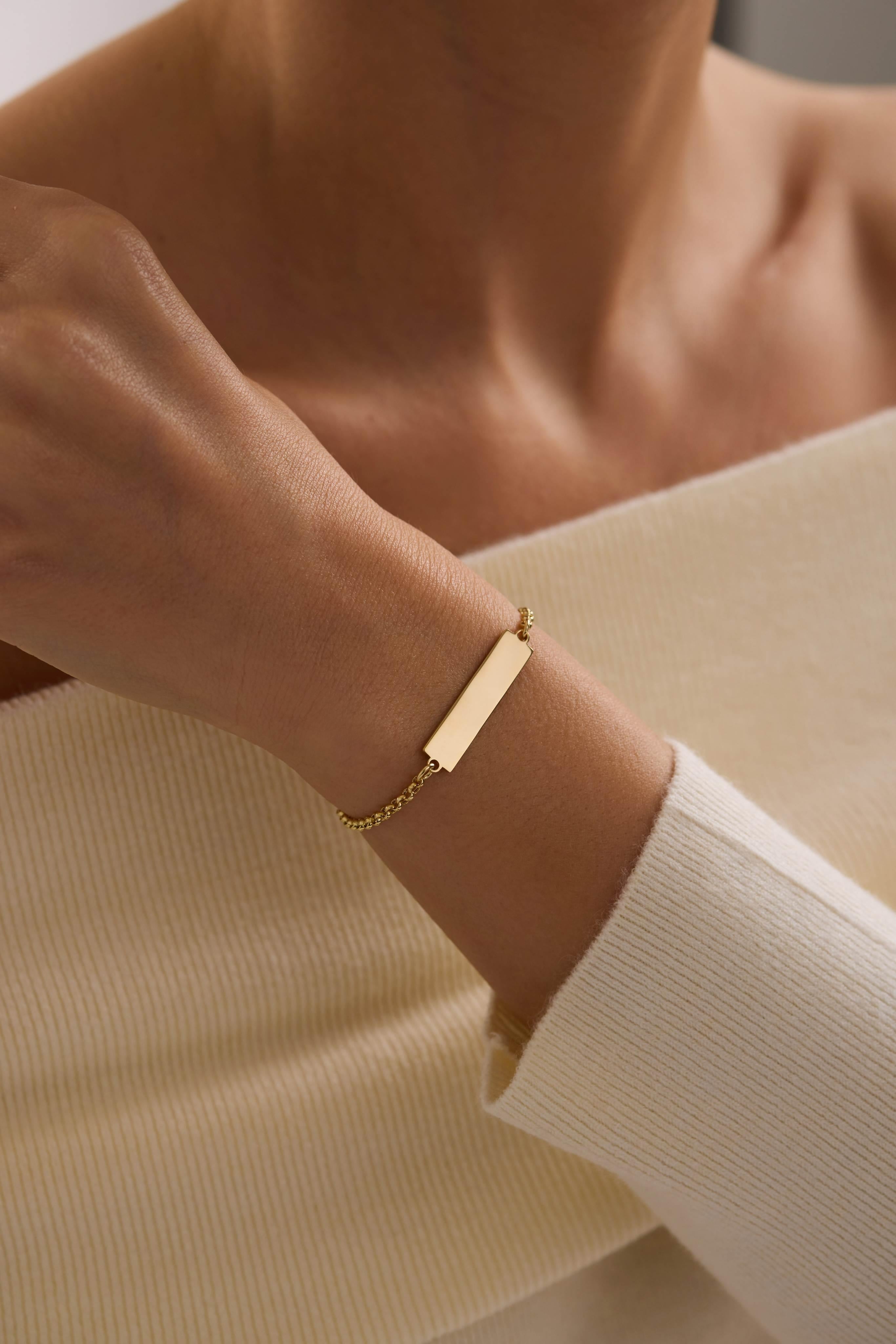 14 Ayar Kişiselleştirilebilir Yatay Plaka Altın Kolye