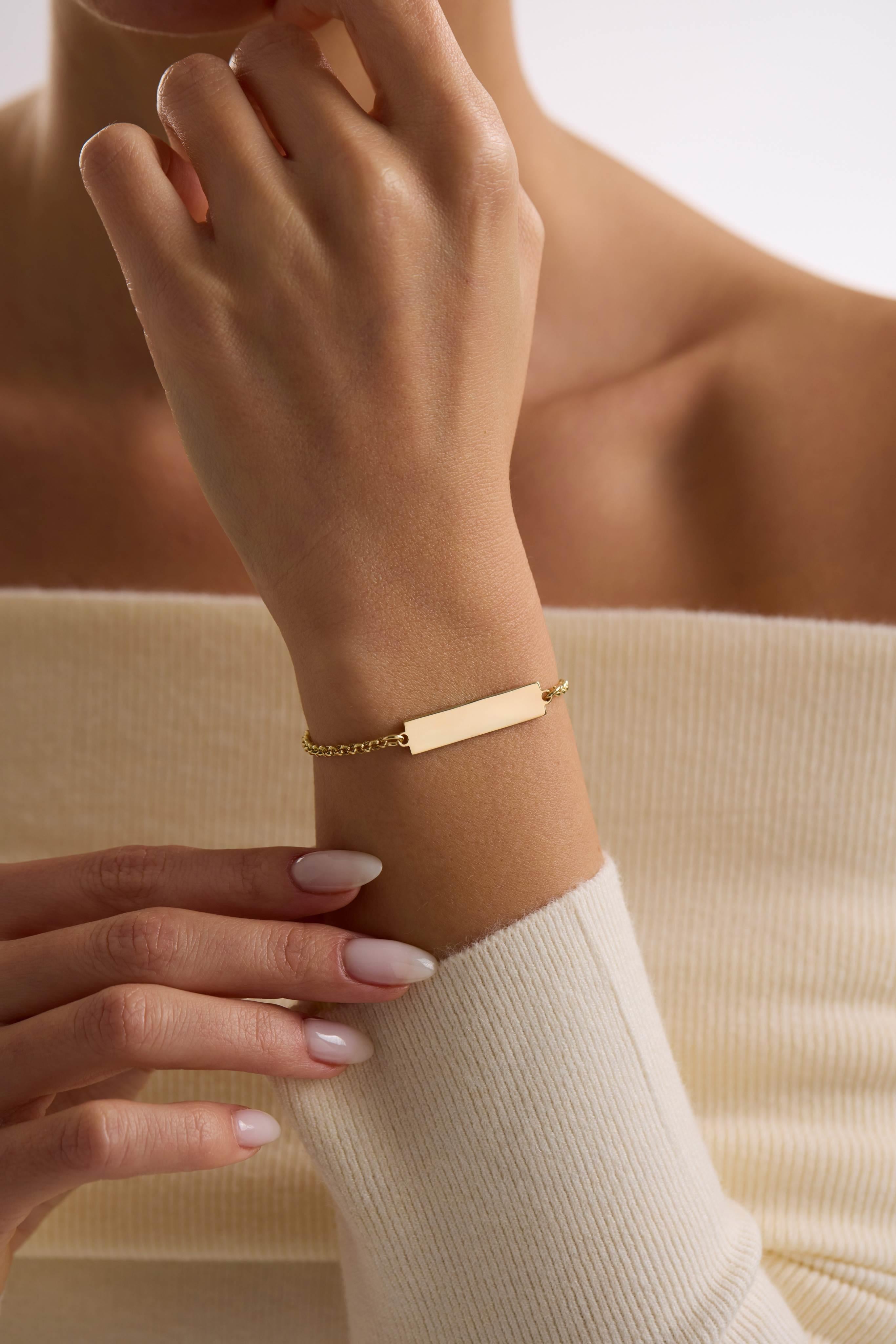 14 Ayar Kişiselleştirilebilir Yatay Plaka Altın Kolye