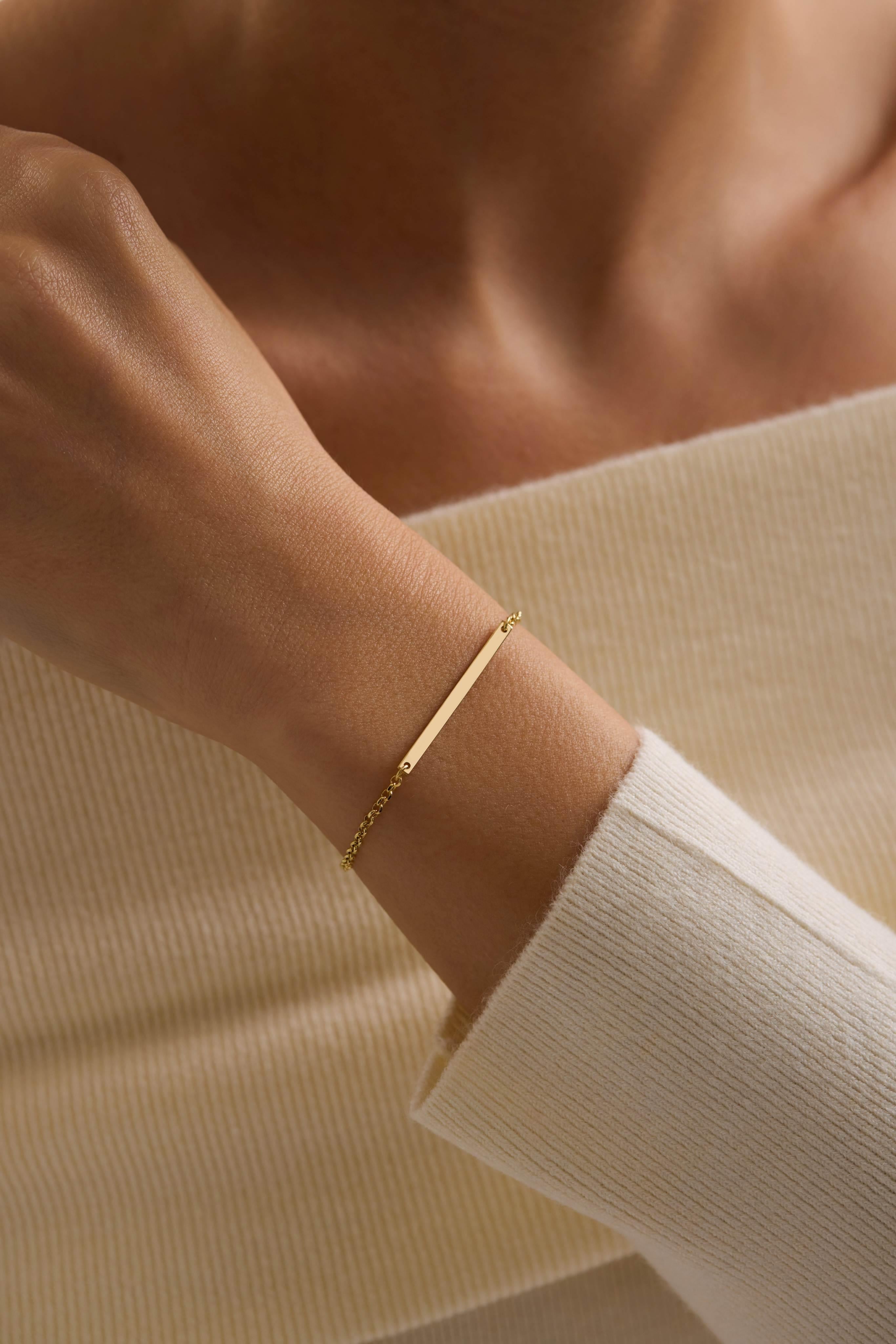 14 Ayar Kişiselleştirilebilir Yatay Plaka Altın Kolye