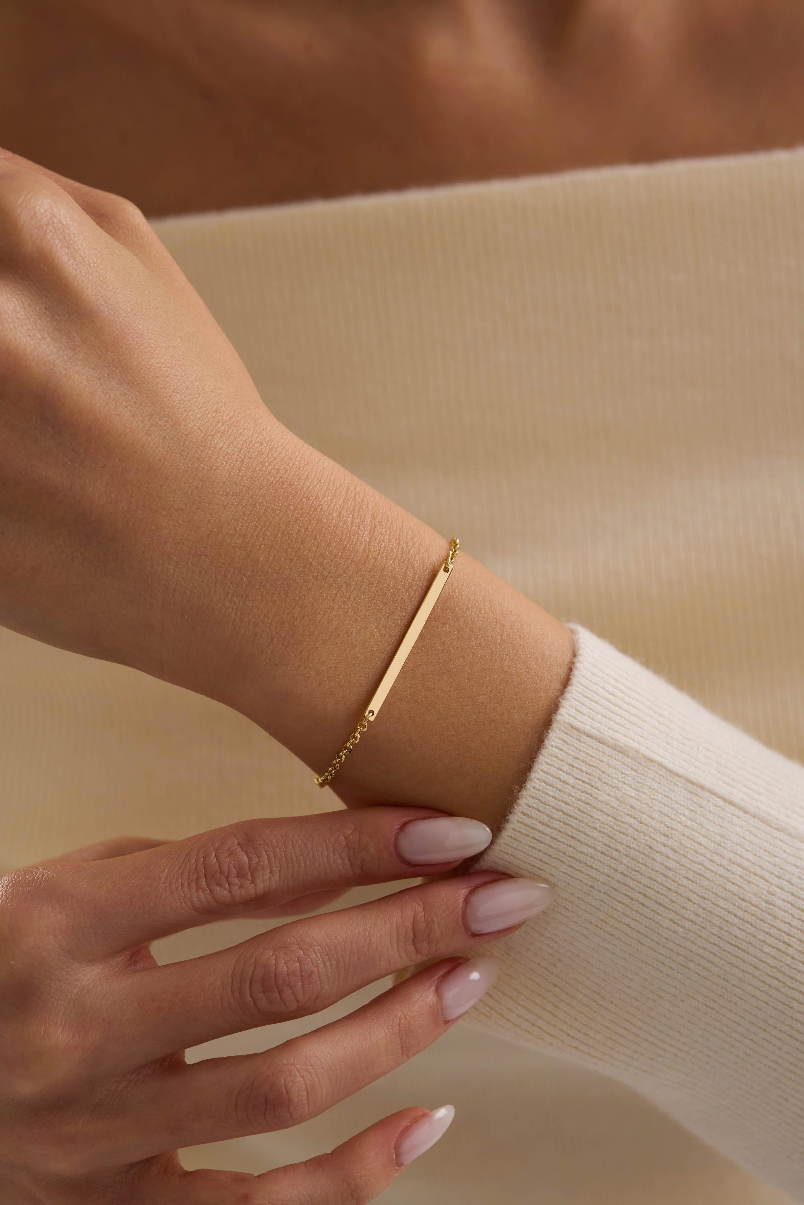 14 Ayar Kişiselleştirilebilir Yatay Plaka Altın Kolye